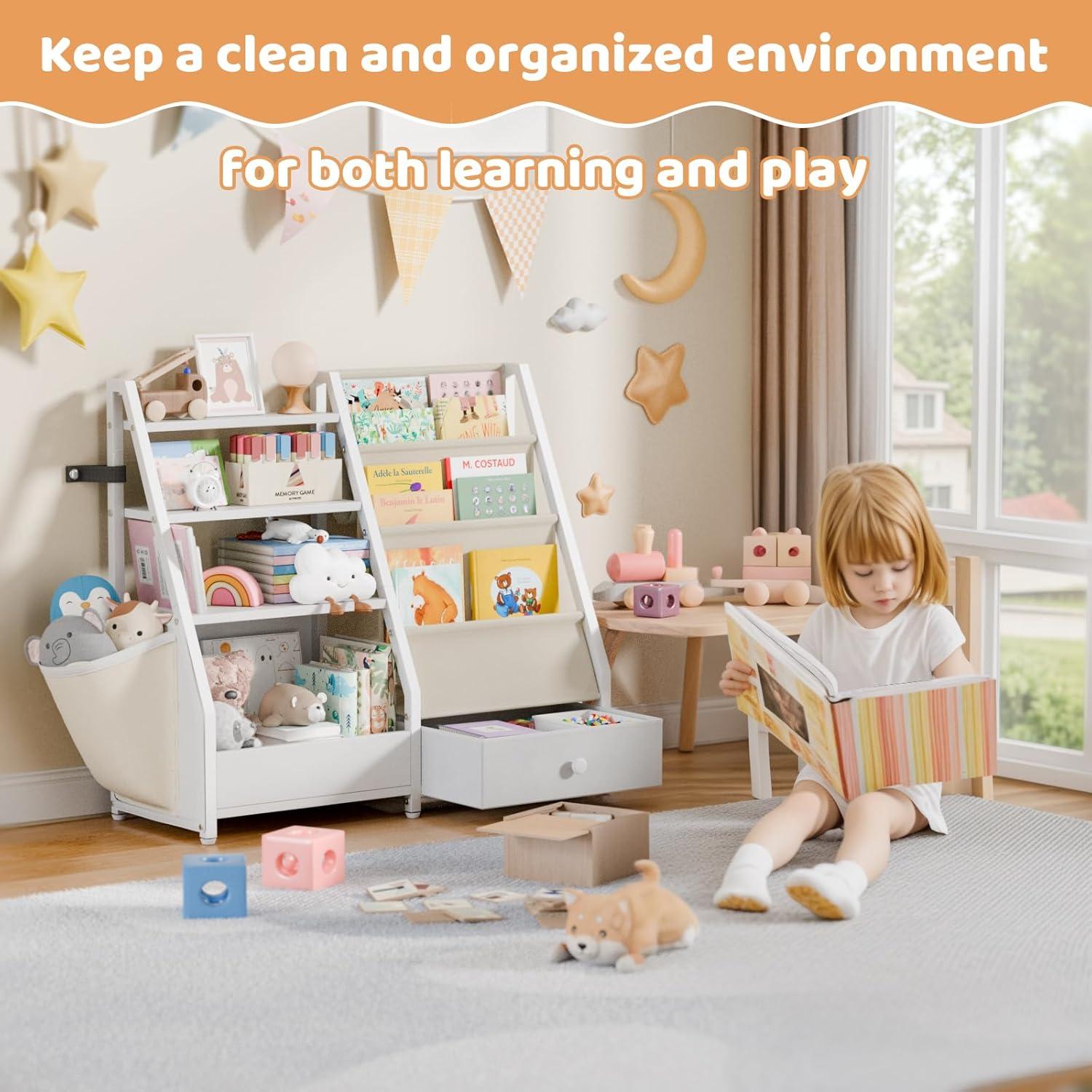 Estantería para Niños HAVLOTII Blanca - Organizador de Juguetes y Libros