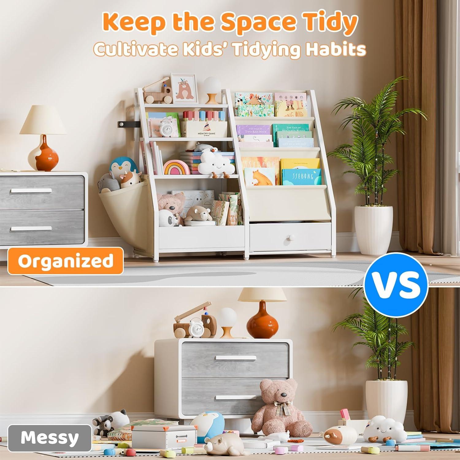 Estantería para Niños HAVLOTII Blanca - Organizador de Juguetes y Libros