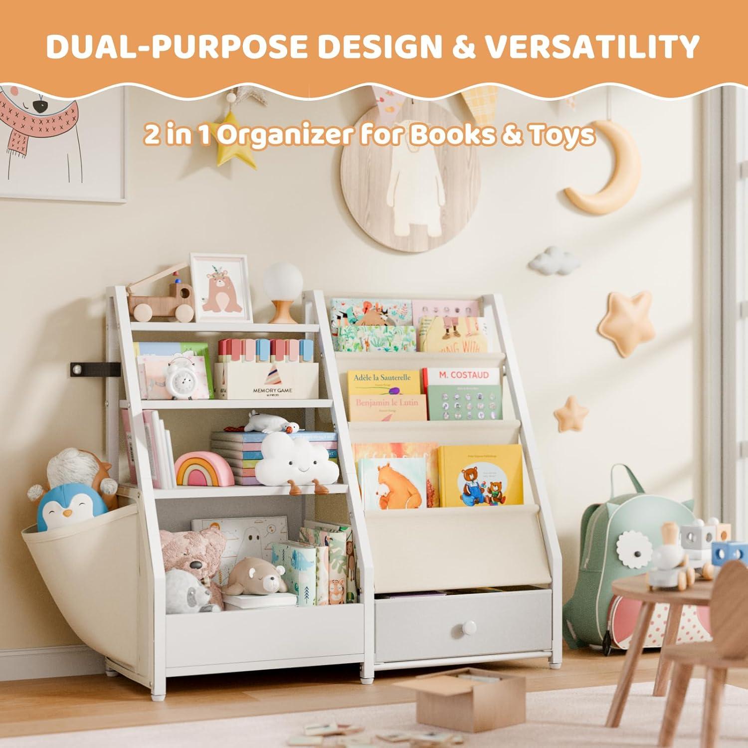 Estantería para Niños HAVLOTII Blanca - Organizador de Juguetes y Libros