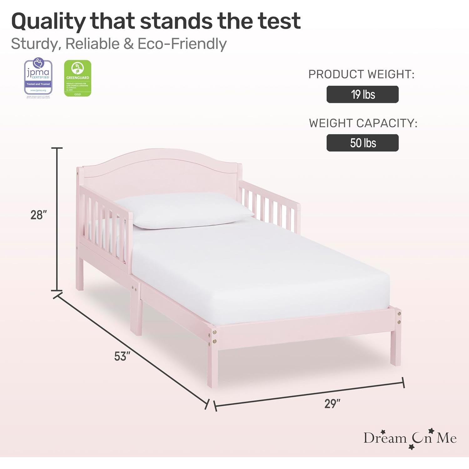 Cama para Niños Pequeños Dream On Me Sydney Rosa 135x74 cm