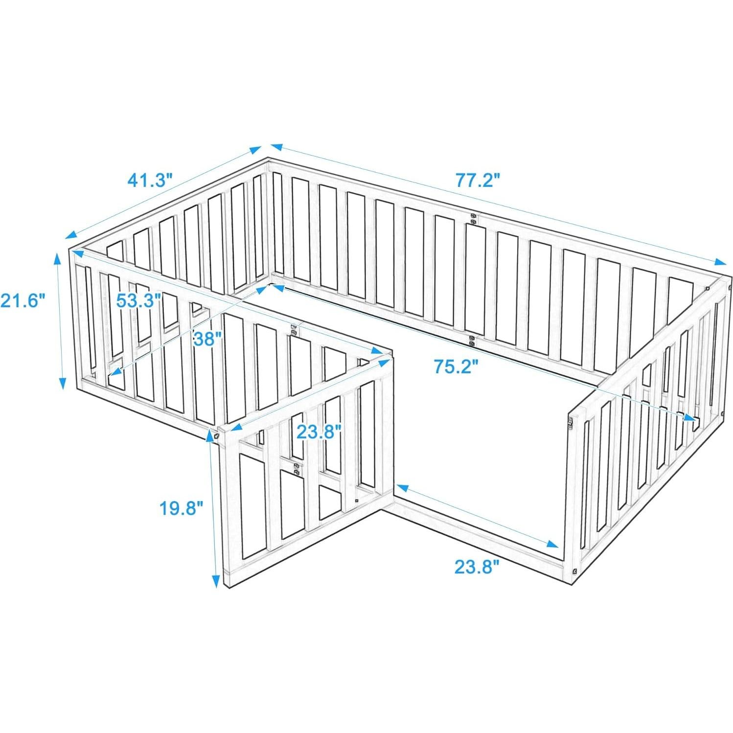 Cama de Piso Twin Bellemave para Niños con Barandillas Nuez