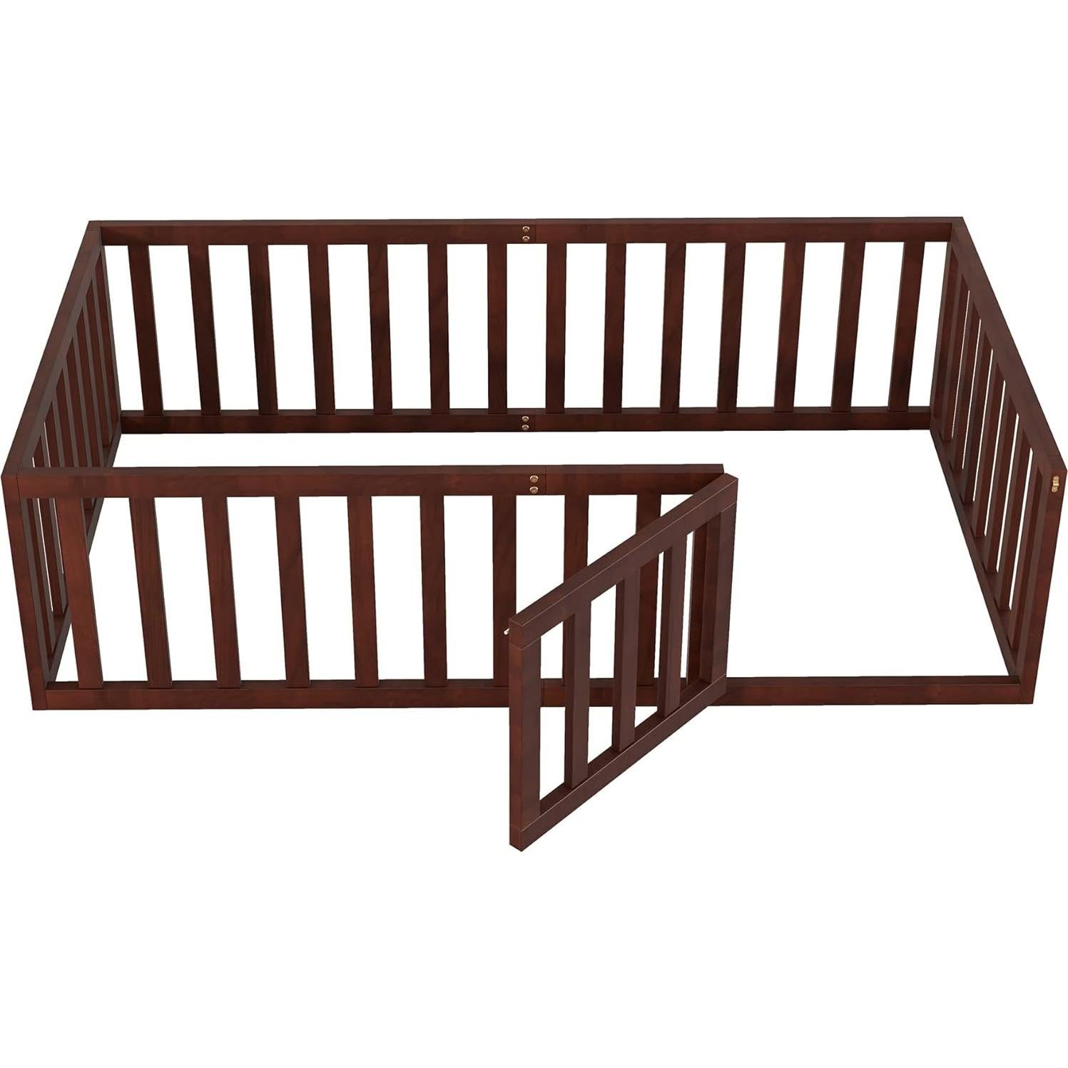 Cama de Piso Twin Bellemave para Niños con Barandillas Nuez