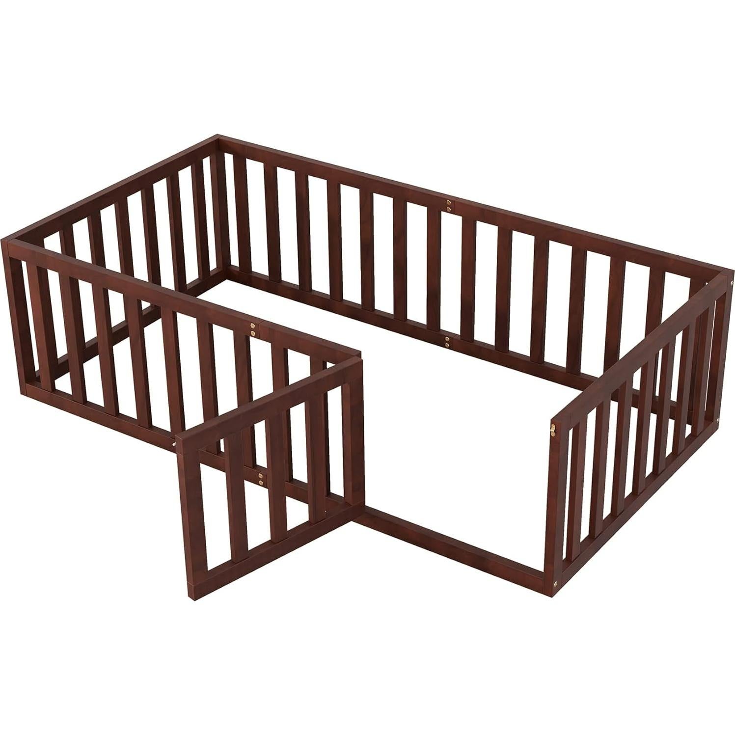 Cama de Piso Twin Bellemave para Niños con Barandillas Nuez