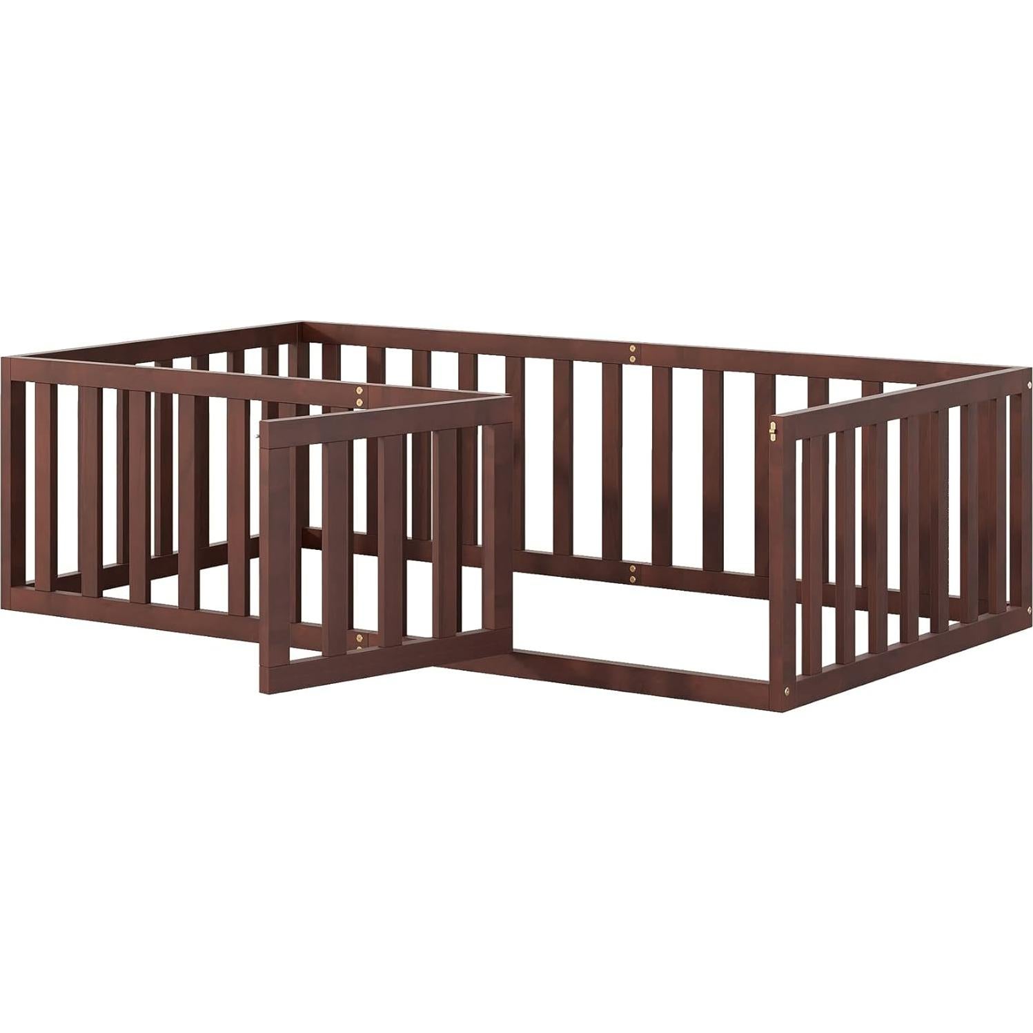 Cama de Piso Twin Bellemave para Niños con Barandillas Nuez