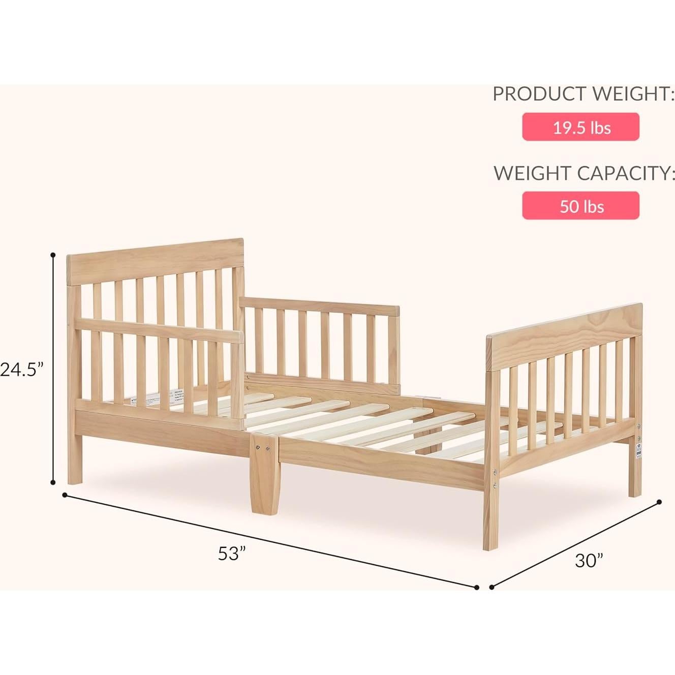 Cama para Niños Pequeños Dream On Me Finn Roble Blanco 135x76cm