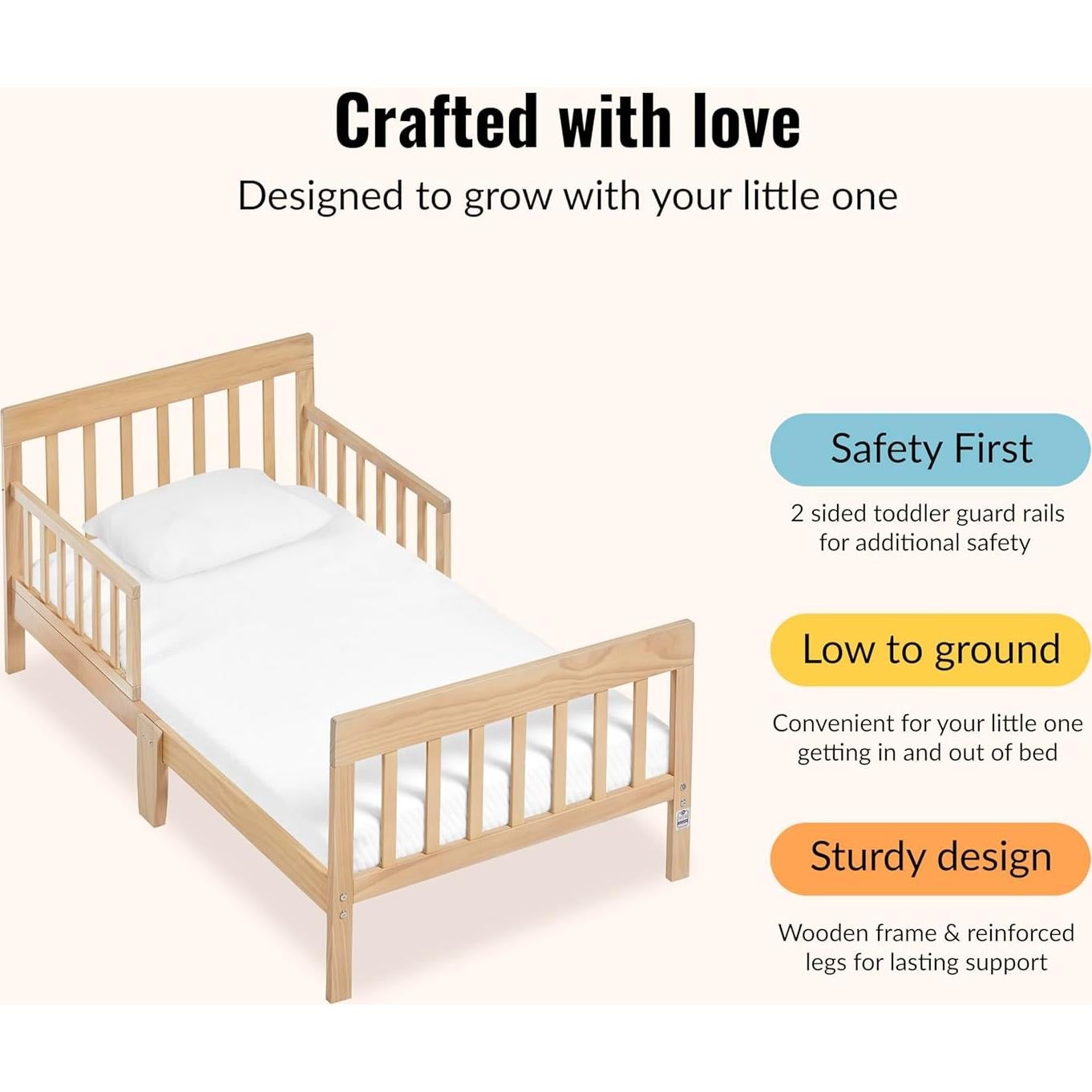 Cama para Niños Pequeños Dream On Me Finn Roble Blanco 135x76cm