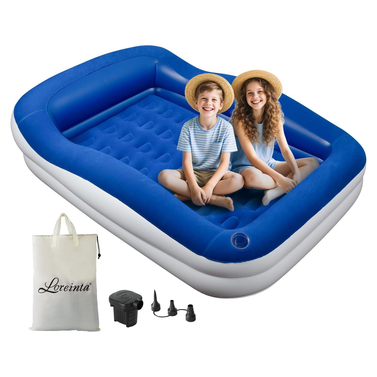 Cama de viaje inflable LOREINTA para niños pequeños con parachoques