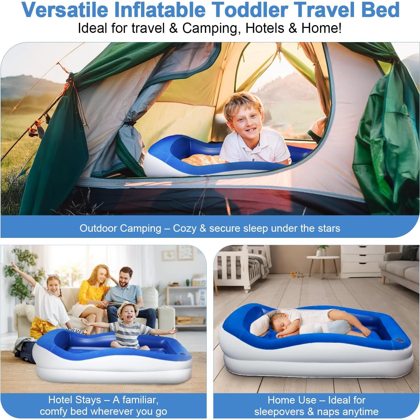 Cama de viaje inflable LOREINTA para niños pequeños con parachoques