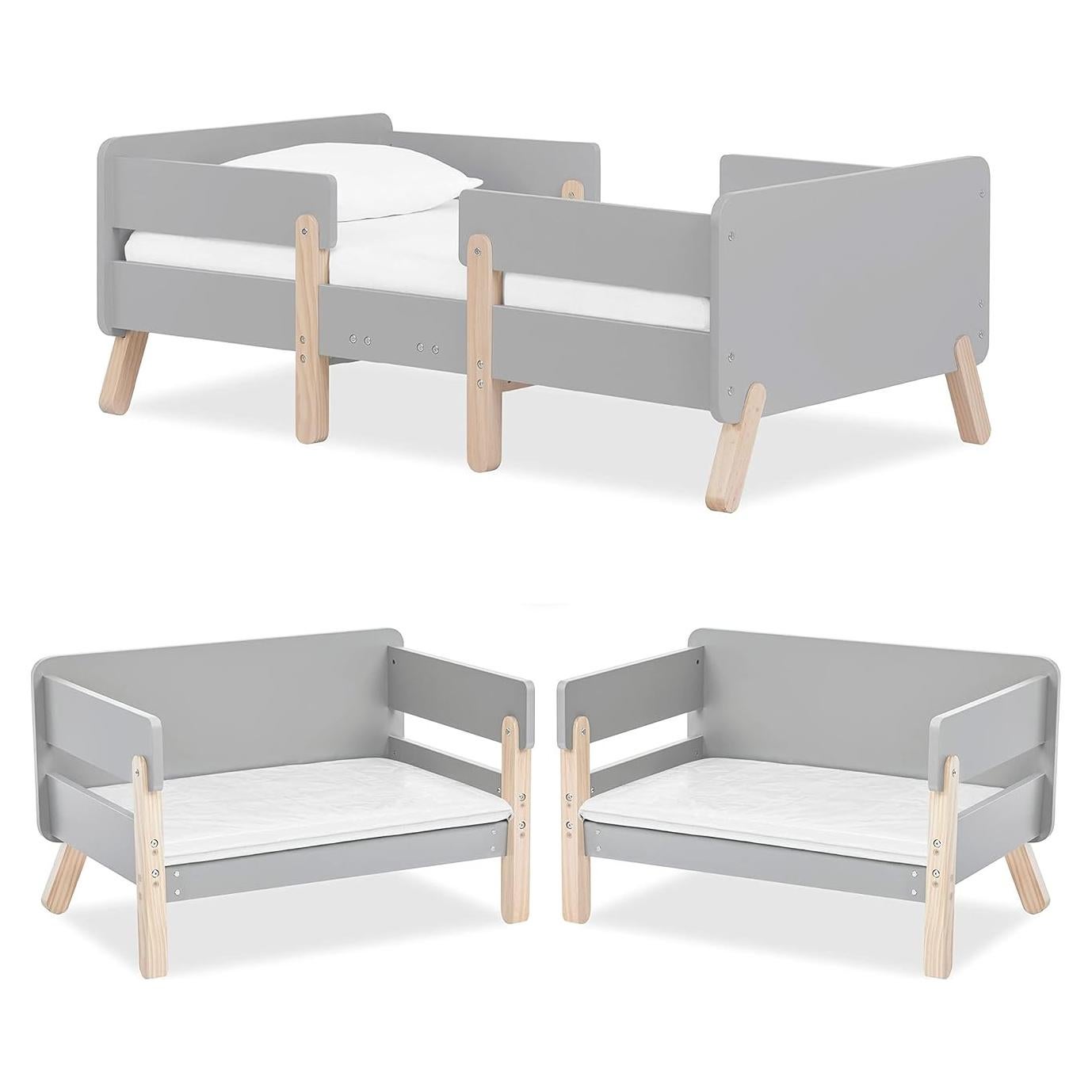 Cama Convertible Dream On Me Osko para Niños en Gris, Pino Sostenible