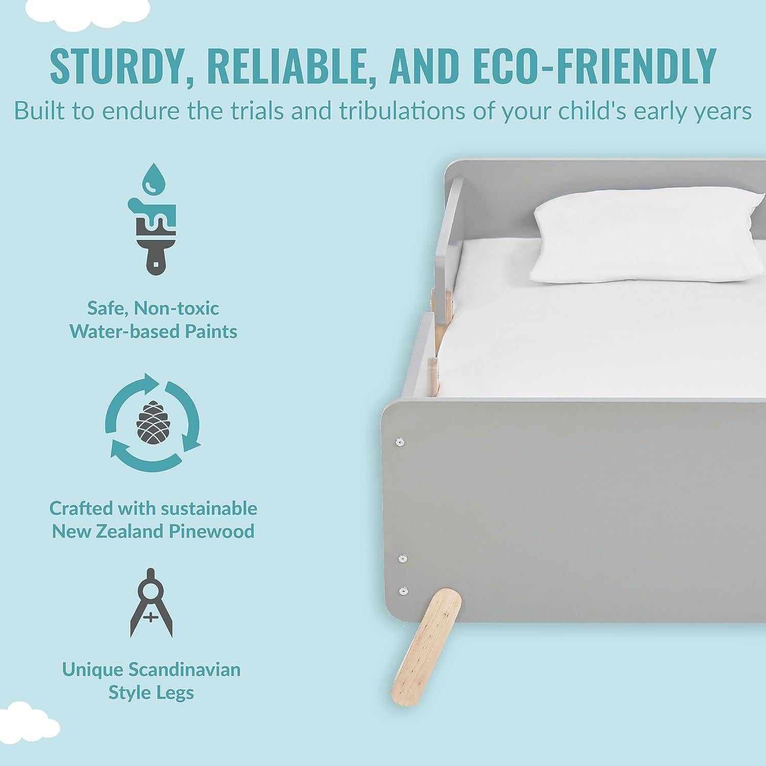 Cama Convertible Dream On Me Osko para Niños en Gris, Pino Sostenible