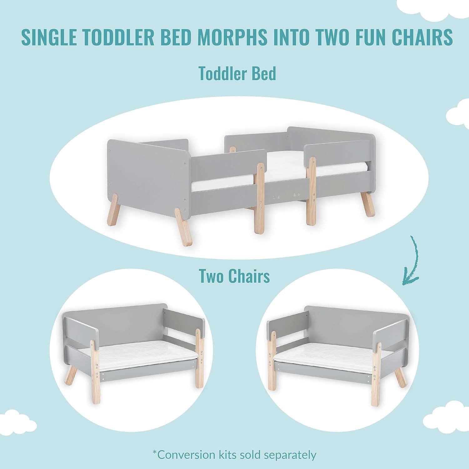 Cama Convertible Dream On Me Osko para Niños en Gris, Pino Sostenible