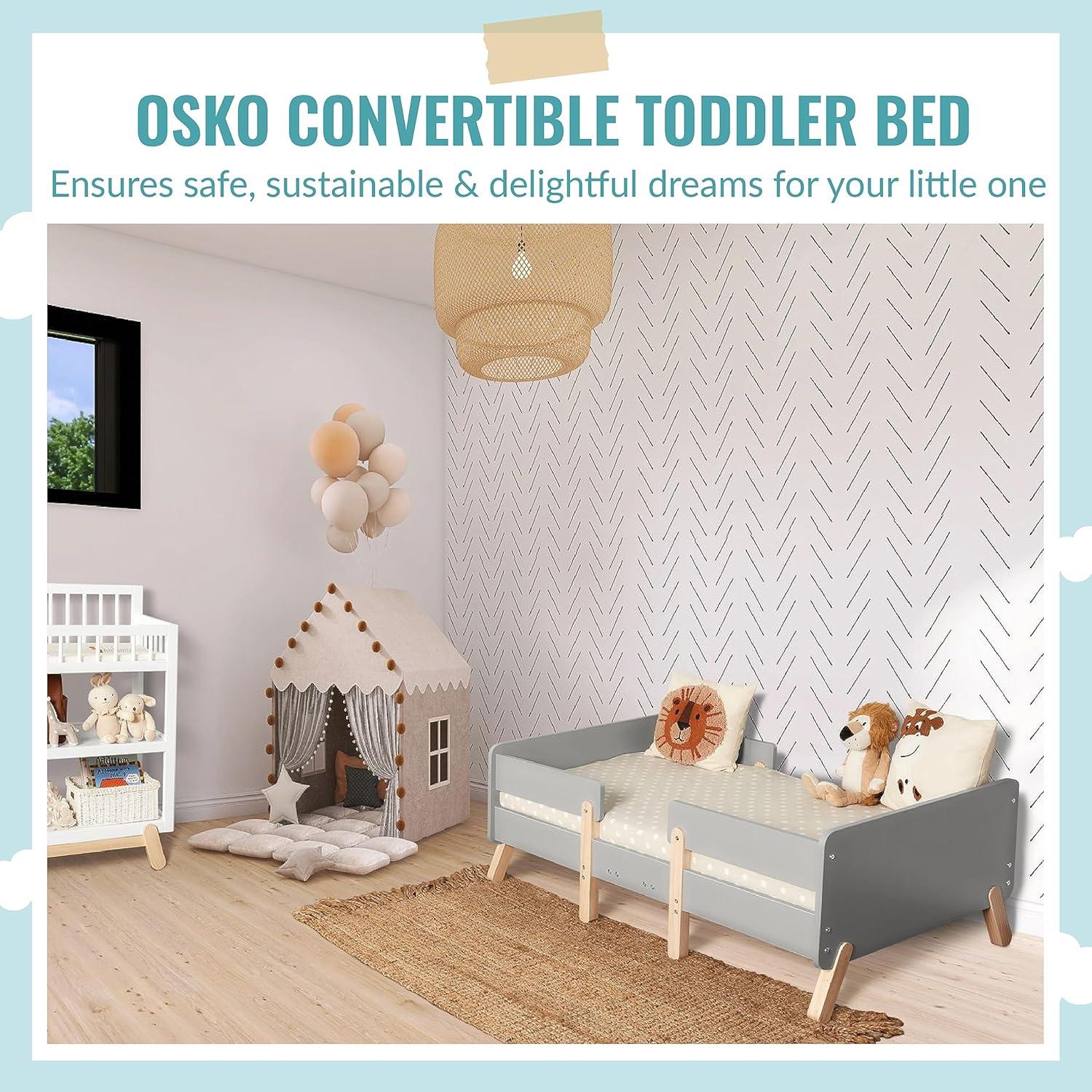 Cama Convertible Dream On Me Osko para Niños en Gris, Pino Sostenible