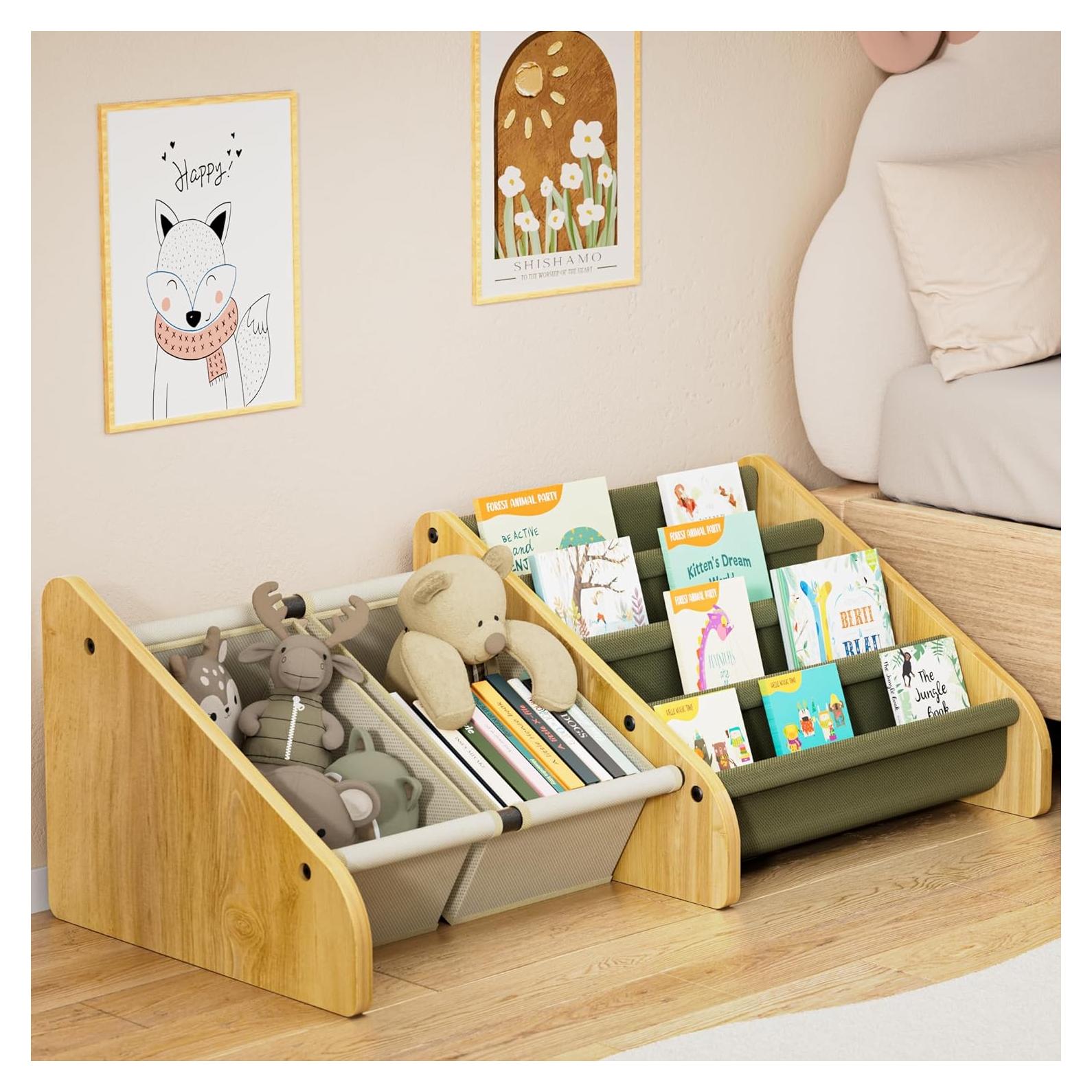 Estantería Montessori Polegas 4 Niveles para Libros Infantil Salvia