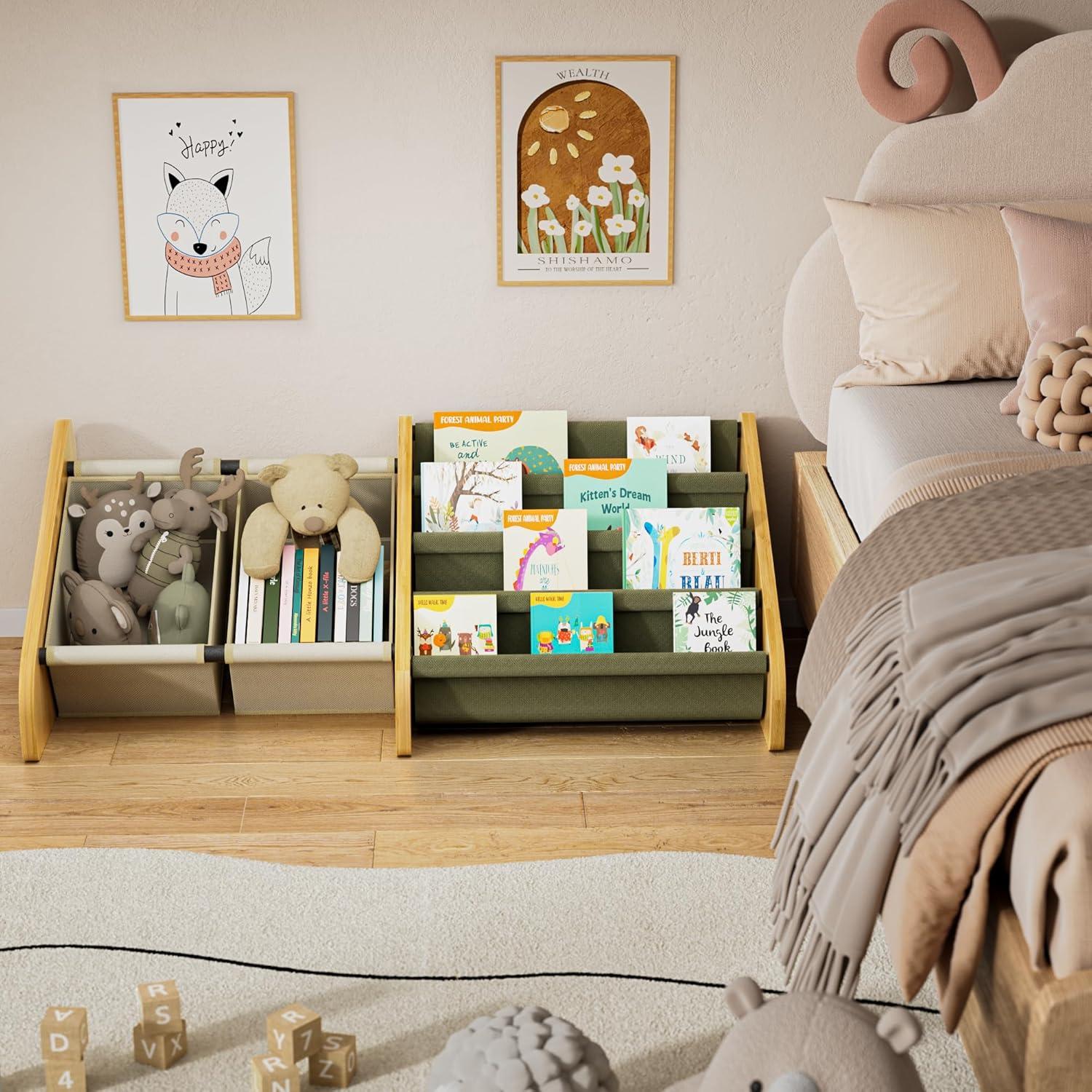 Estantería Montessori Polegas 4 Niveles para Libros Infantil Salvia