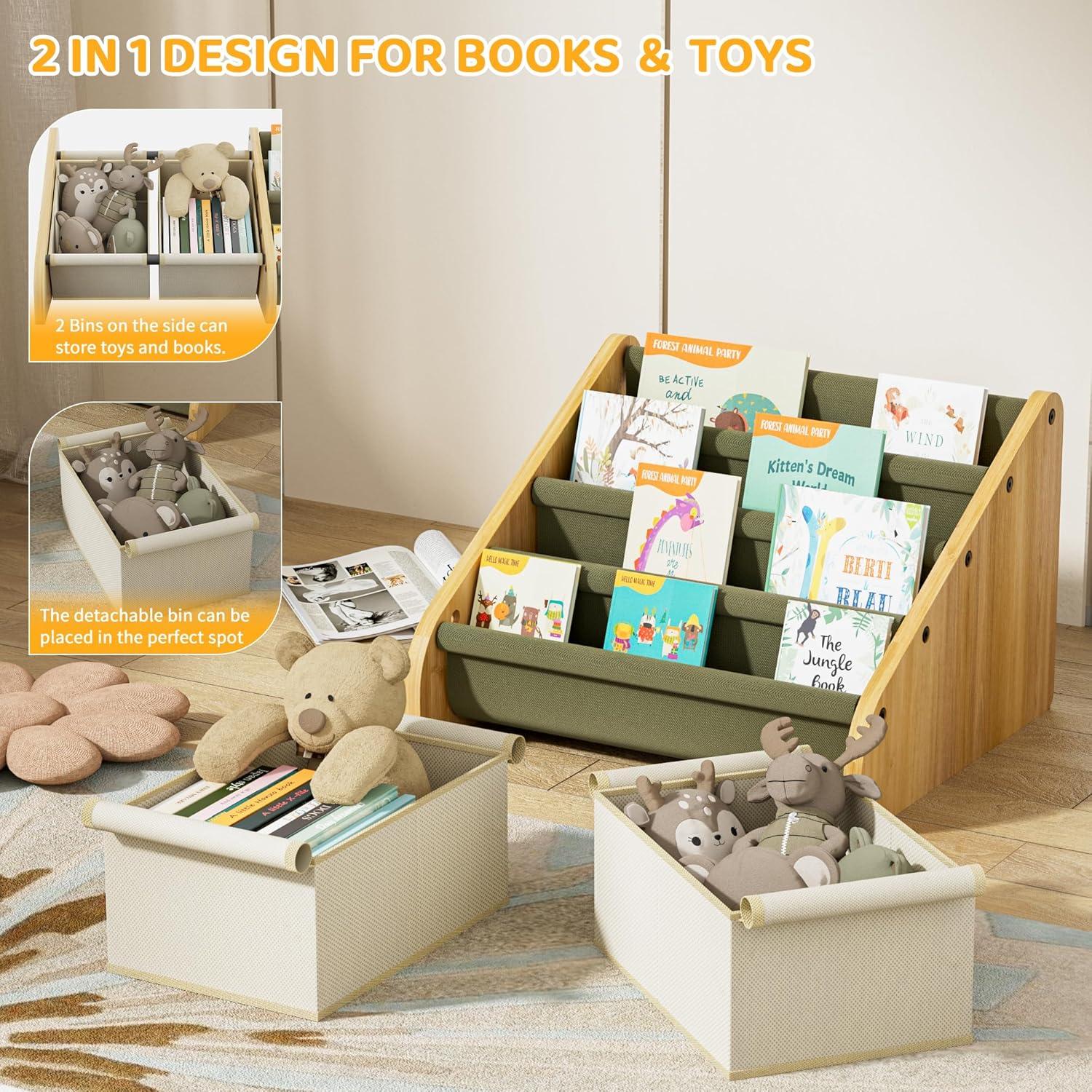 Estantería Montessori Polegas 4 Niveles para Libros Infantil Salvia