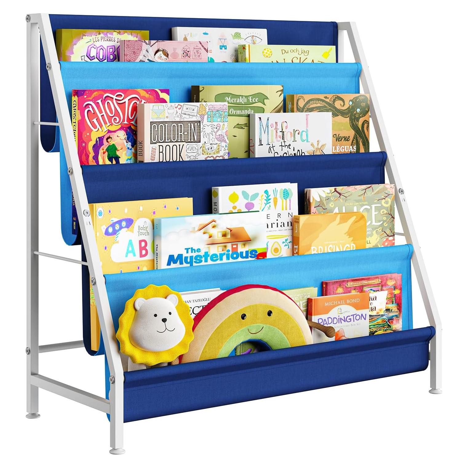 Estante Montessori Azul para Libros Infantiles 4 Niveles