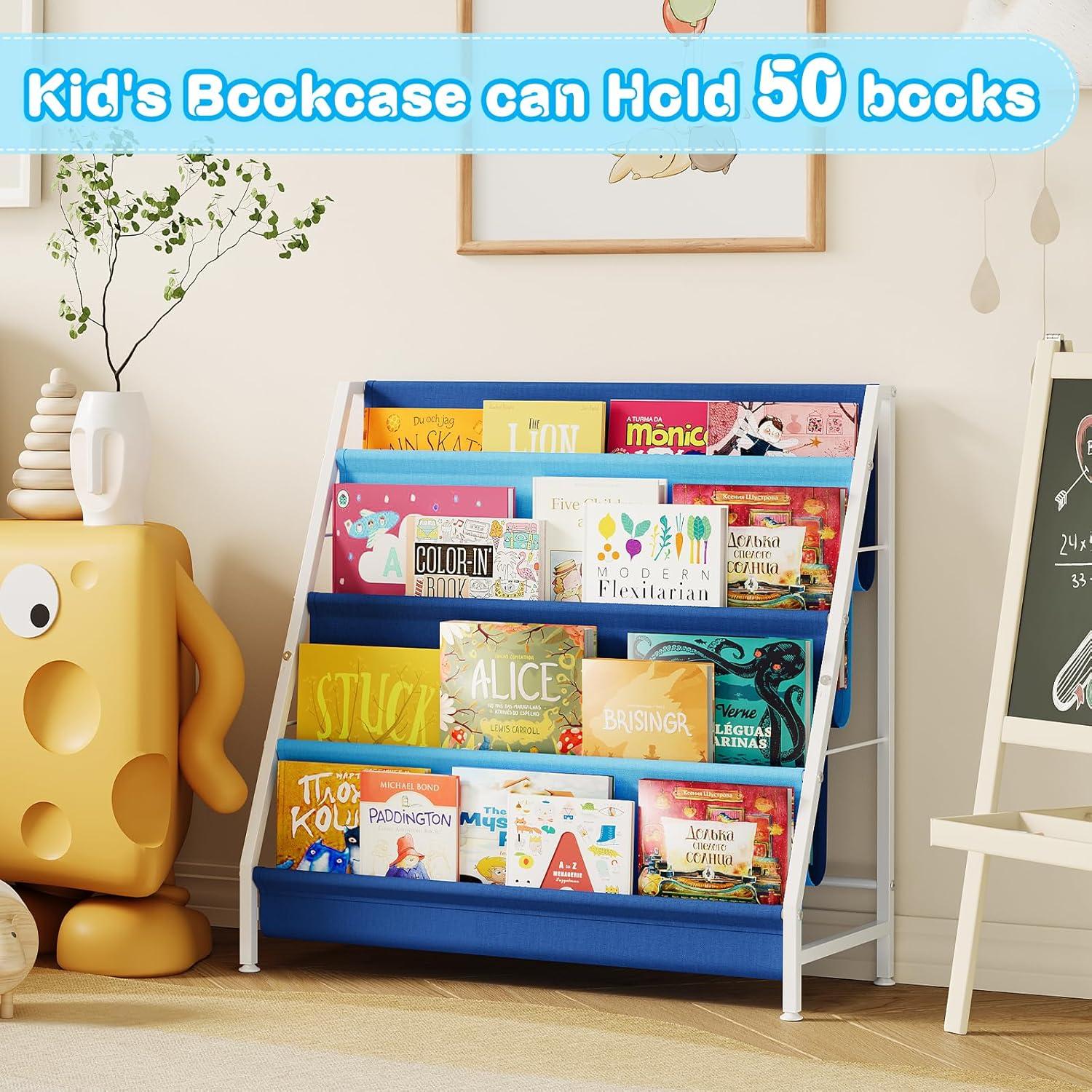 Estante Montessori Azul para Libros Infantiles 4 Niveles