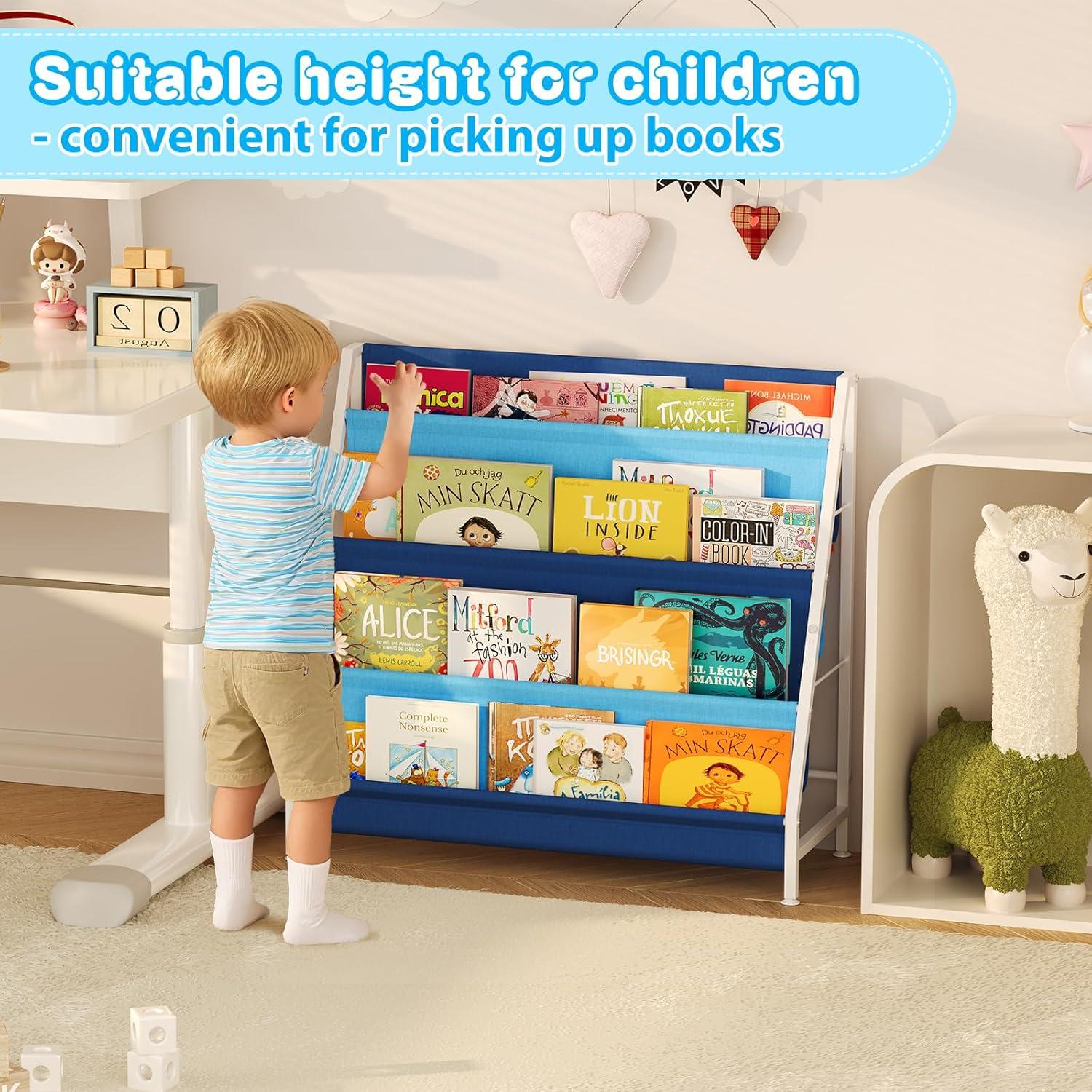 Estante Montessori Azul para Libros Infantiles 4 Niveles