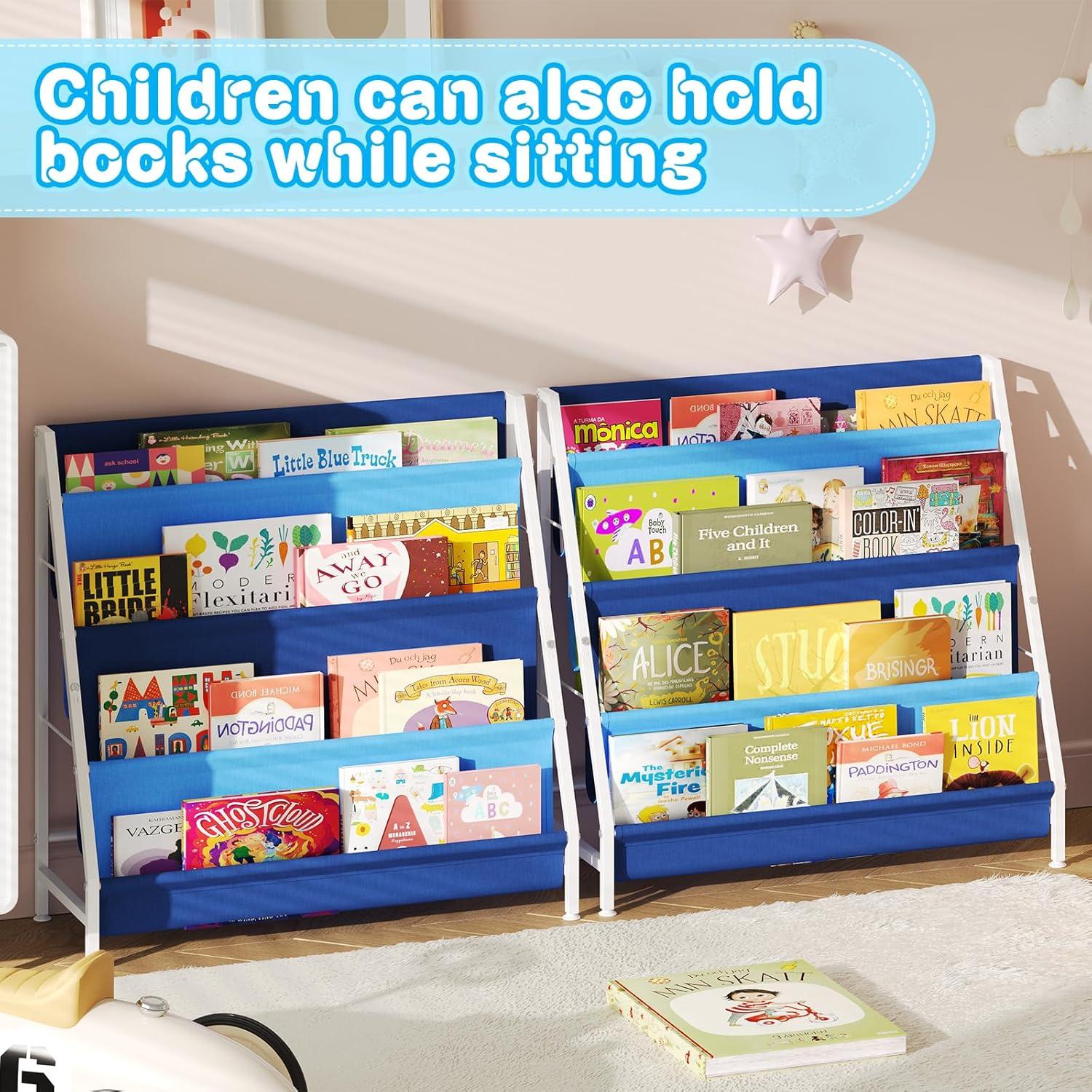 Estante Montessori Azul para Libros Infantiles 4 Niveles