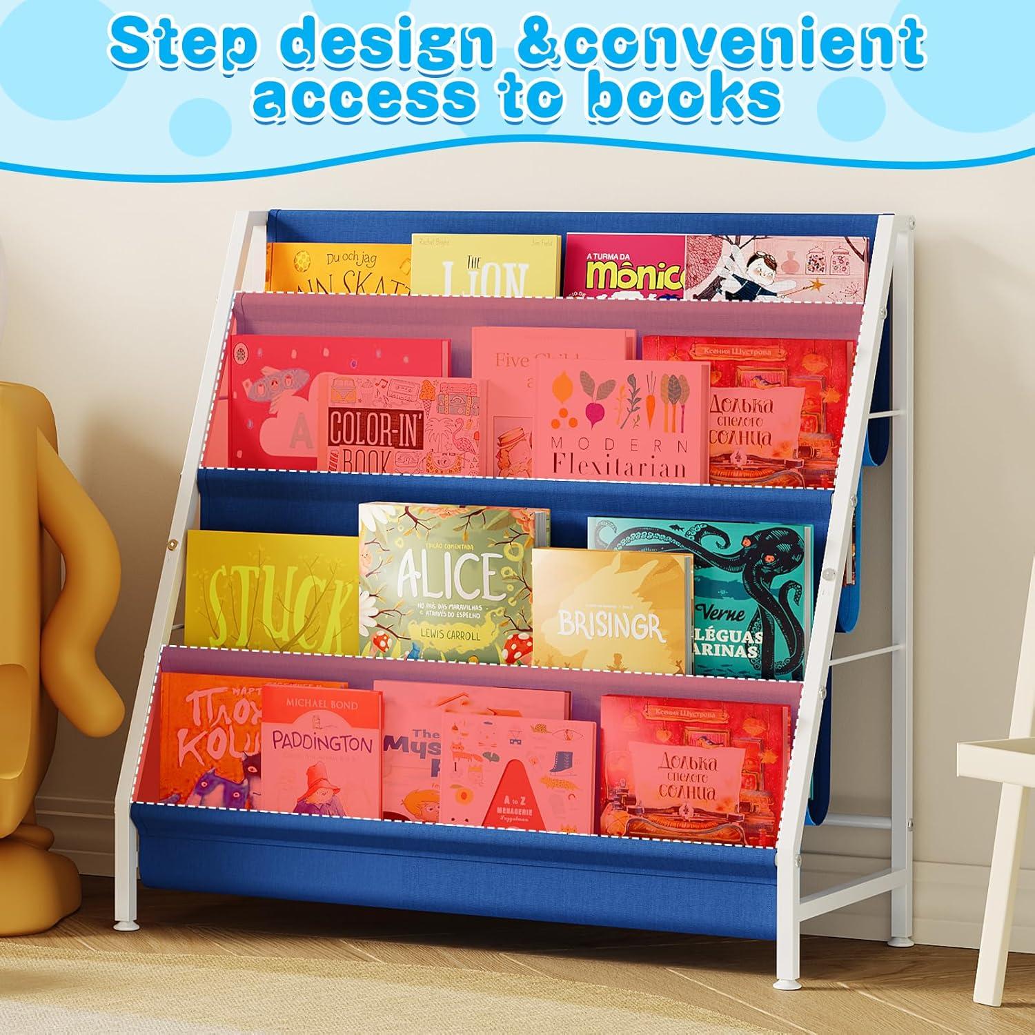 Estante Montessori Azul para Libros Infantiles 4 Niveles
