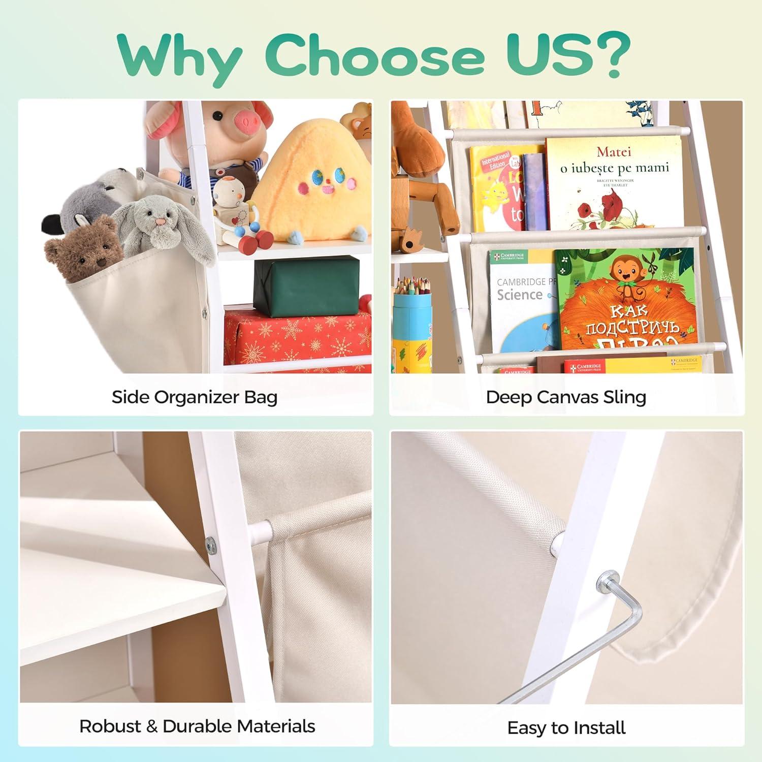 Estante para Niños Infurnic 3 Niveles con Bolsillo Extra Blanco