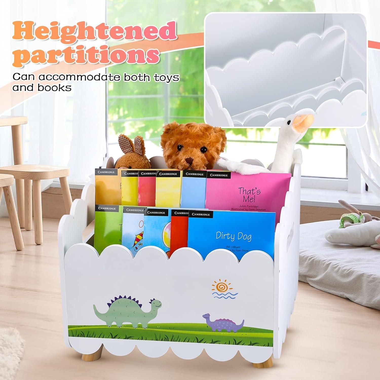 Estantería de Madera QwayHome Montessori para Niños - 2 Divisores Ajustables - Organizador de Juguetes y Libros