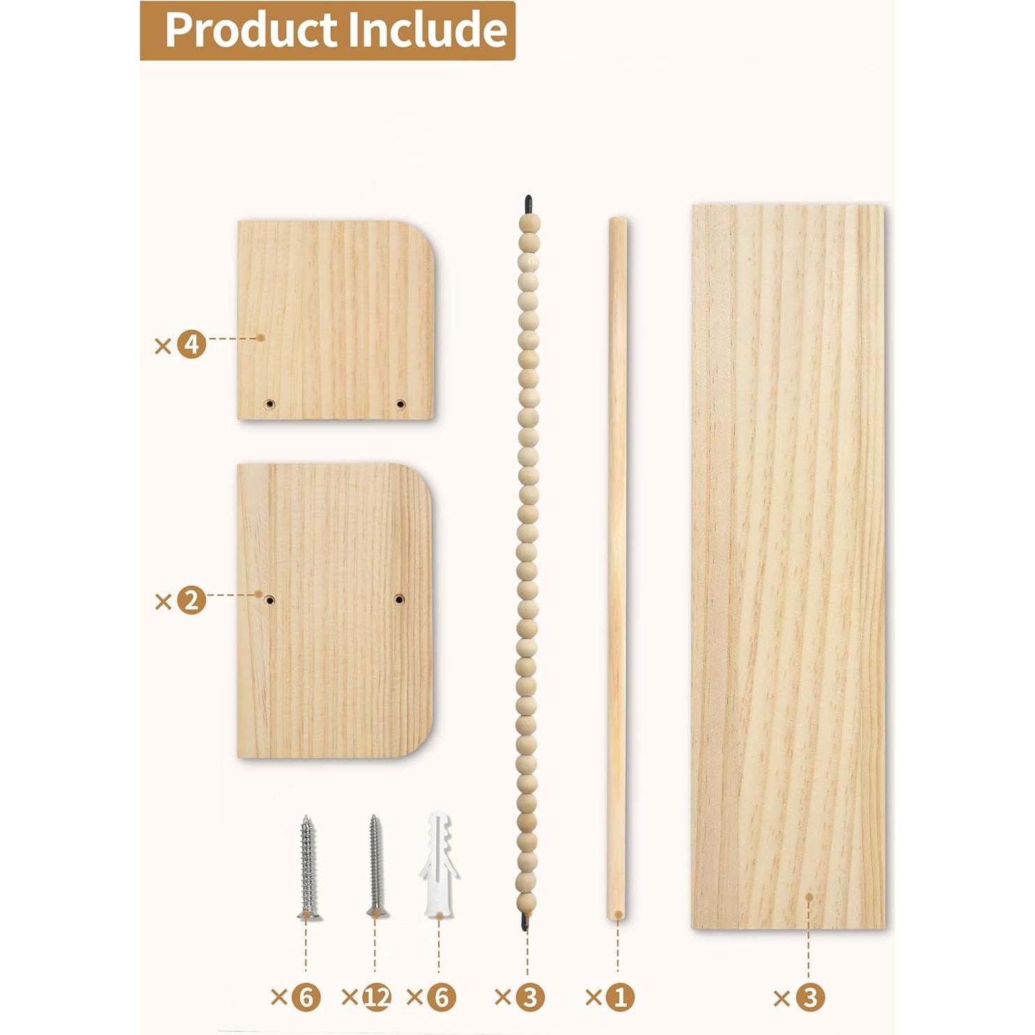 Estantes Flotantes de Madera Natural Maxpeuvon - Juego de 3