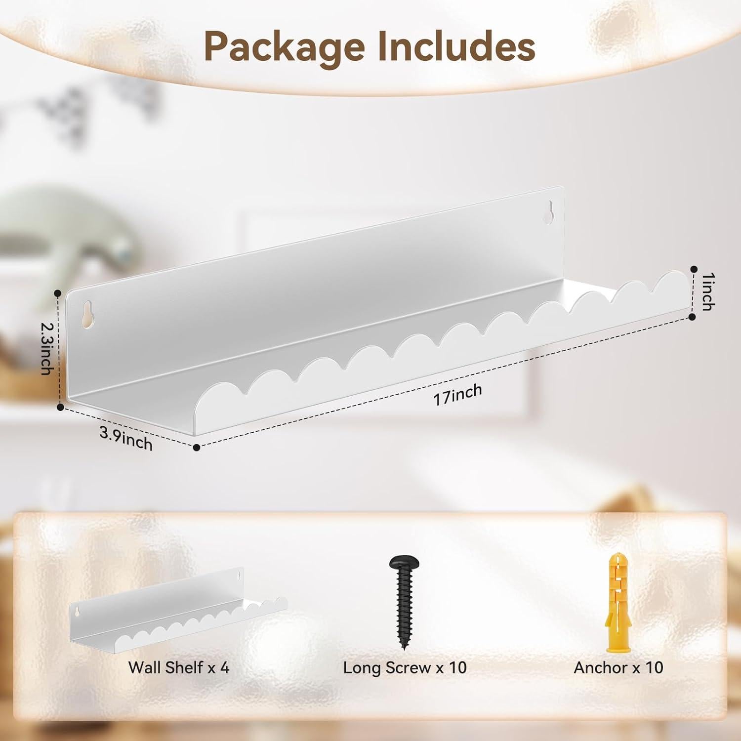 Estantes Flotantes de Metal Gattlukd 43 cm Blancos 4 Piezas