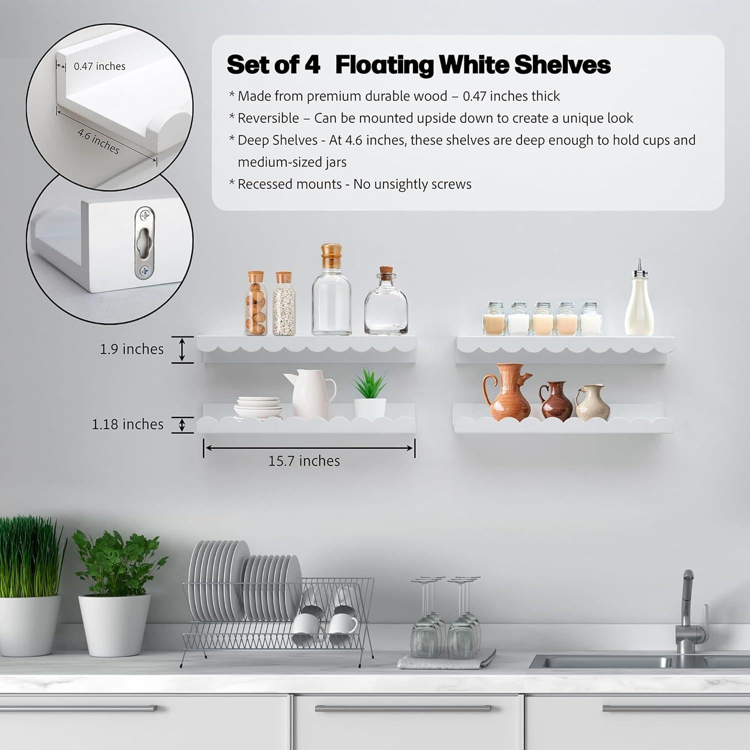 Juego de 4 Estantes Flotantes Blancos Green Goods 39.62 cm