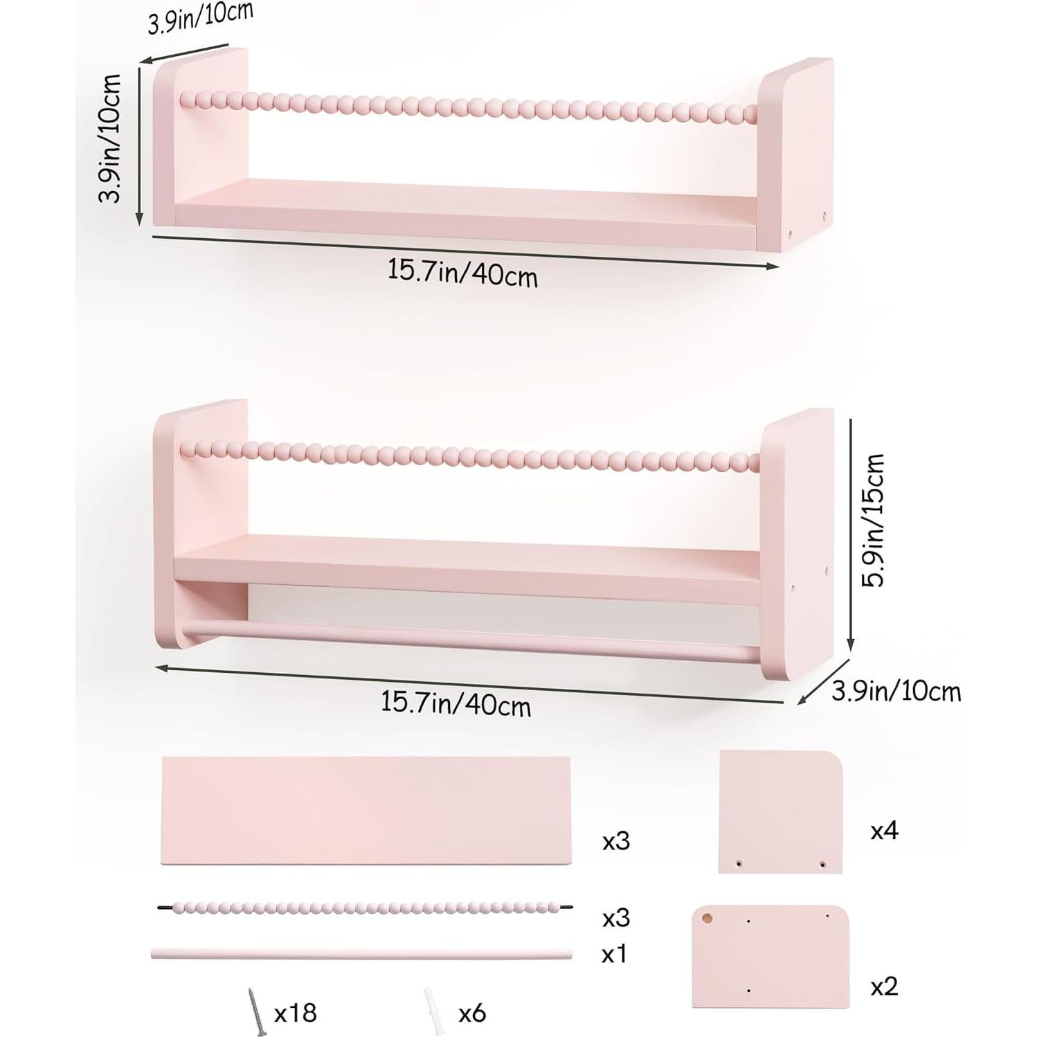 Estantería Flotante Rosa Mazjoaru - Juego de 3 Unidades 40.6 cm