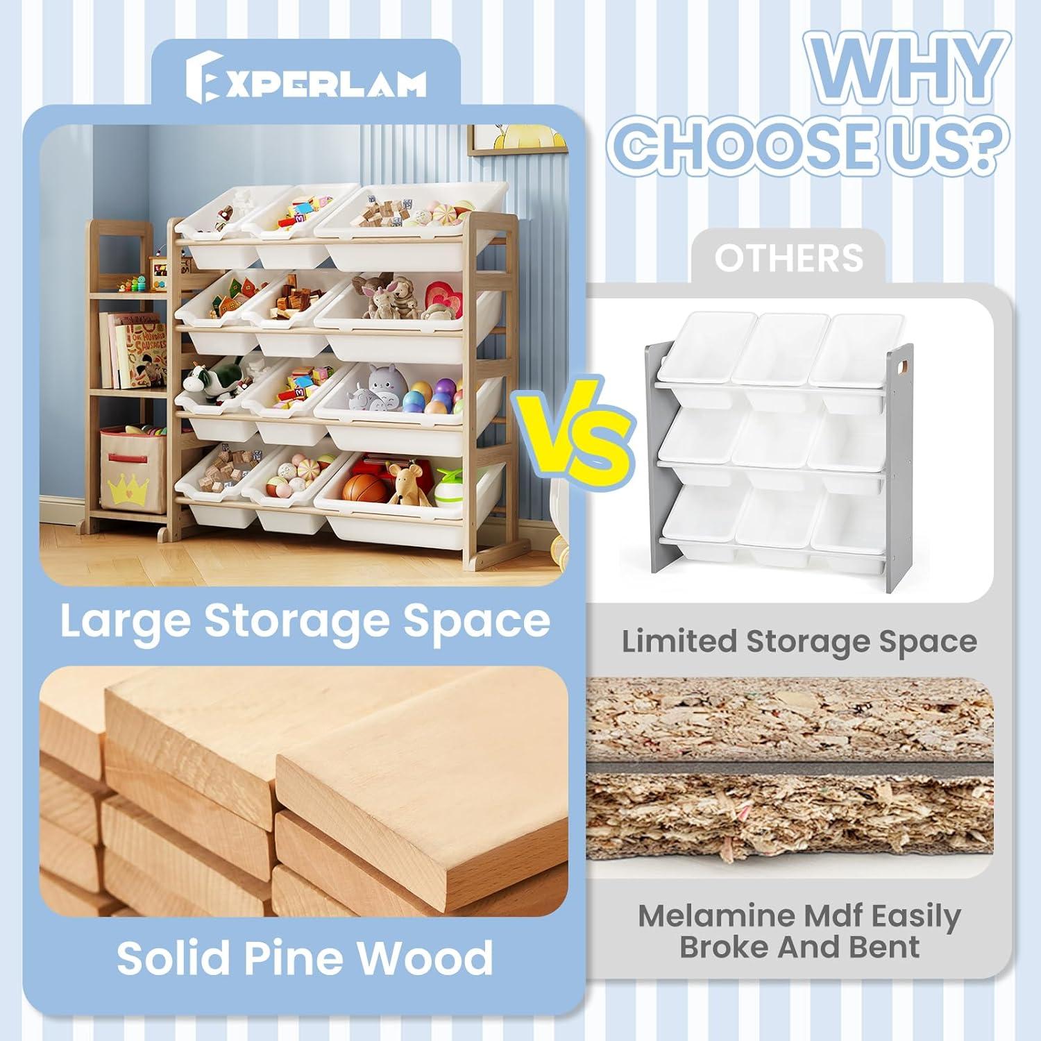 Organizador de Juguetes EXPERLAM con 3 Estantes y 12 Contenedores