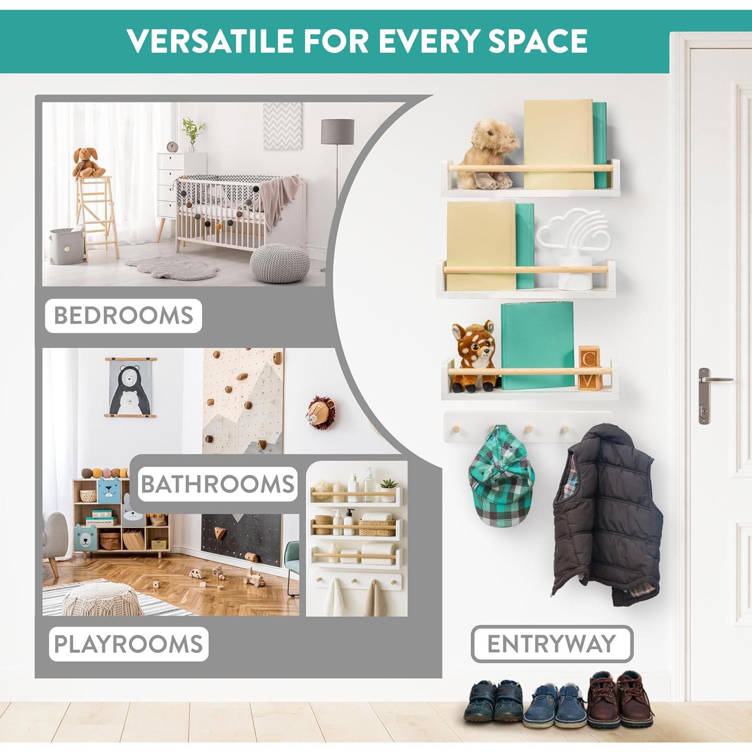 Estantes Flotantes Pricklpear con Perchero - 42 cm, Juego de 4