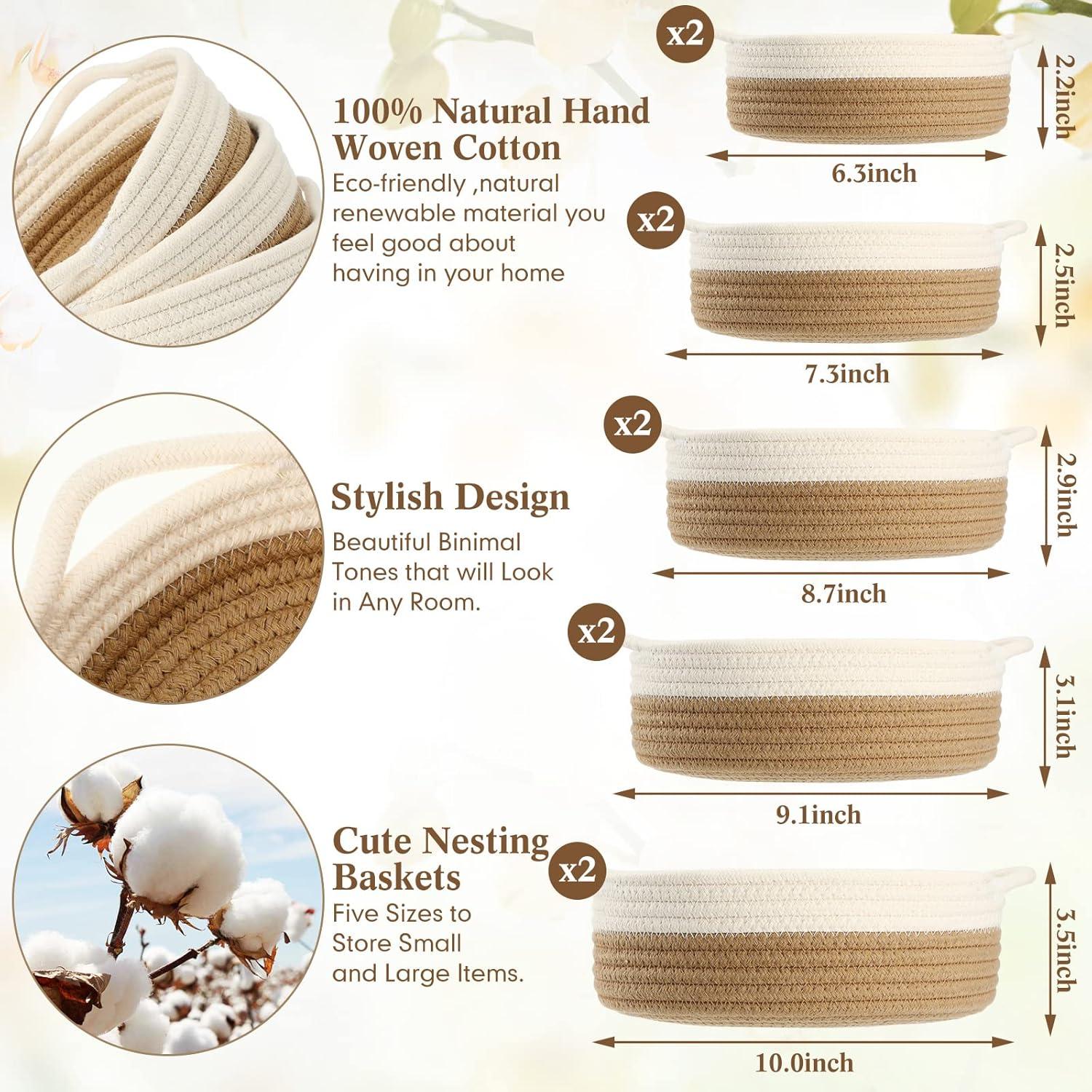 Cestas Organizadoras de Algodón Sieral - 10 Piezas Redondas