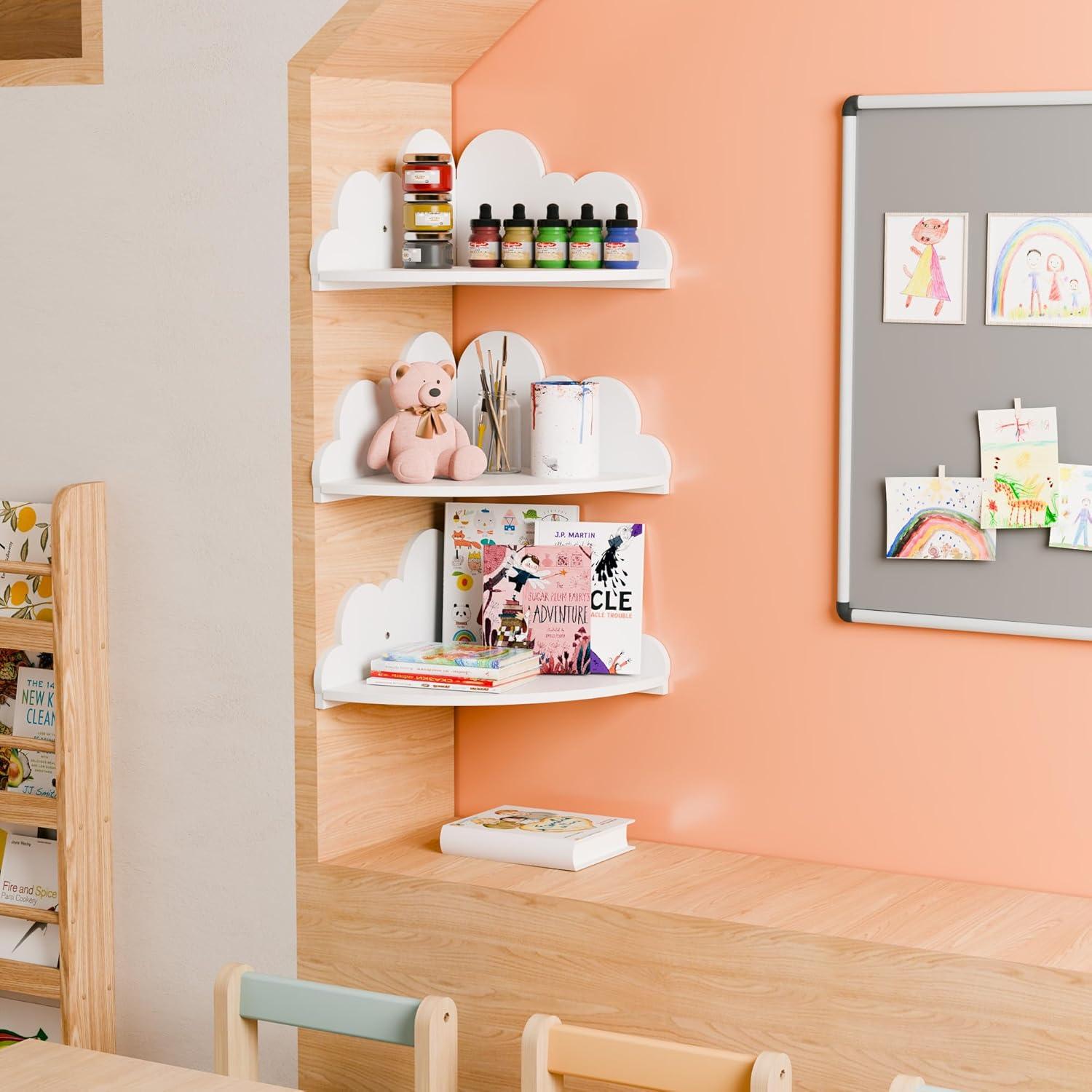 Estantes de Esquina Flotantes Beskadi - Nube Blanca, Juego de 3