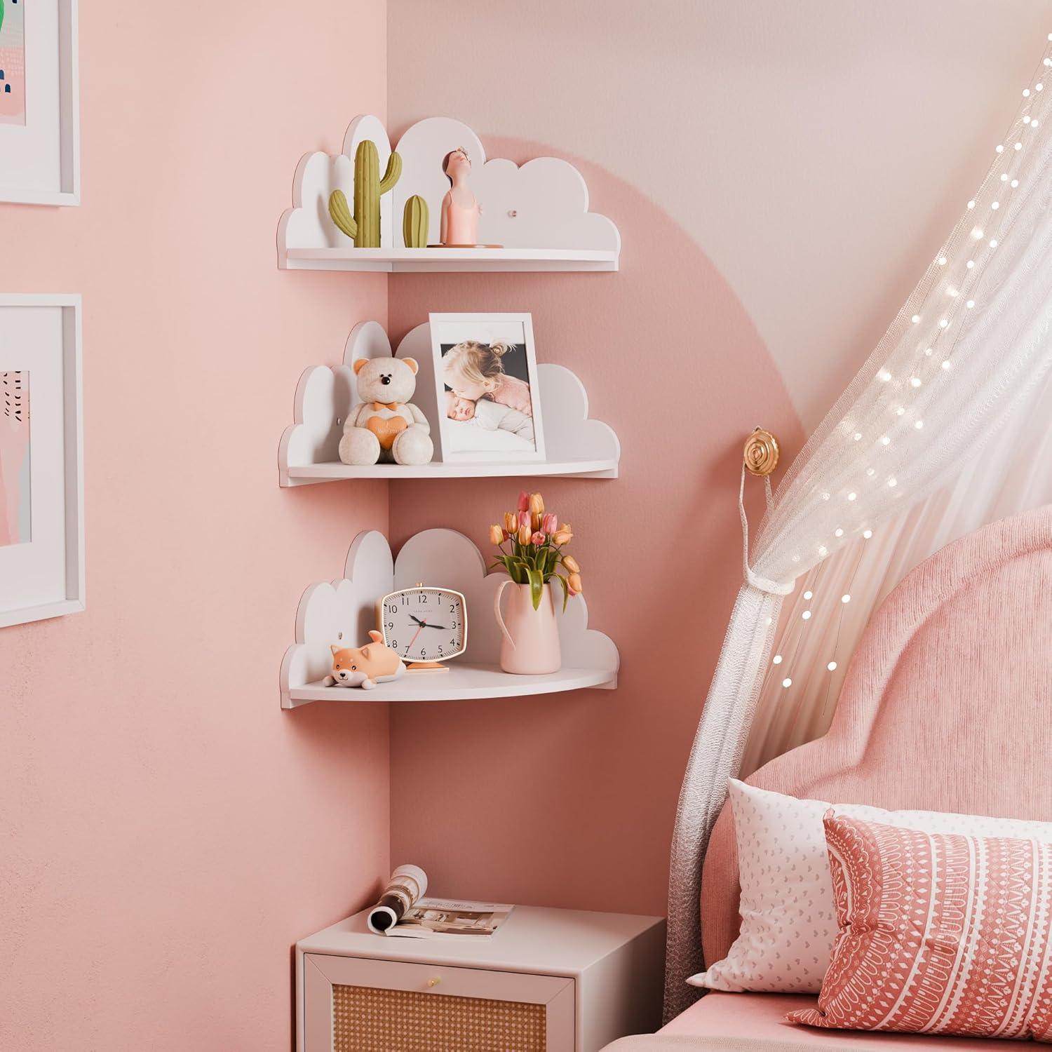 Estantes de Esquina Flotantes Beskadi - Nube Blanca, Juego de 3