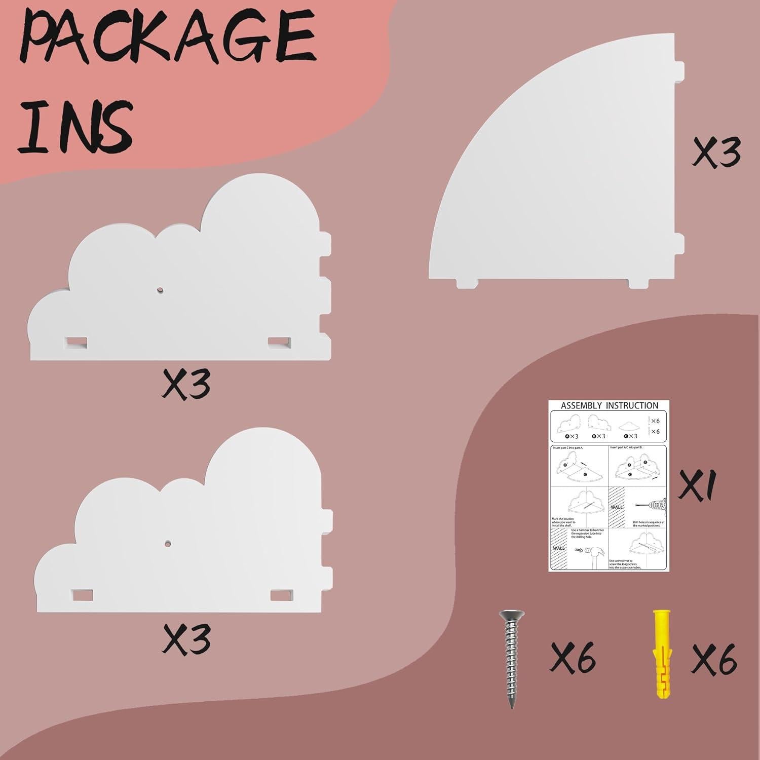 Estantes de Esquina Flotantes Beskadi - Nube Blanca, Juego de 3