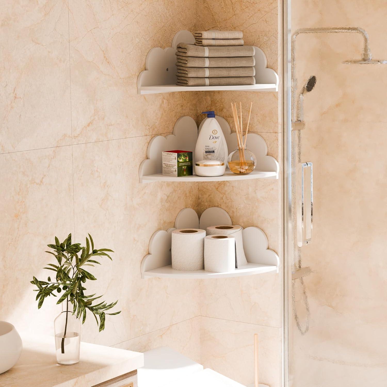 Estantes de Esquina Flotantes Beskadi - Nube Blanca, Juego de 3