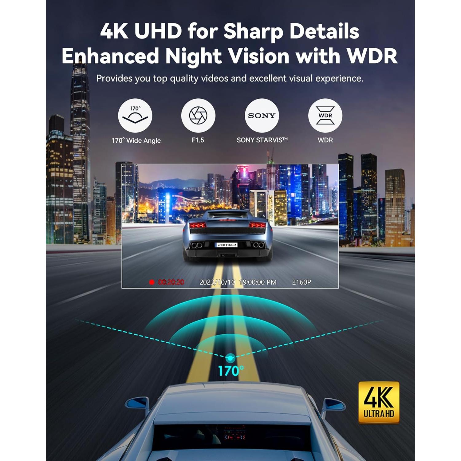 Cámara de tablero REDTIGER F7N-S 4K GPS Wi-Fi 170°