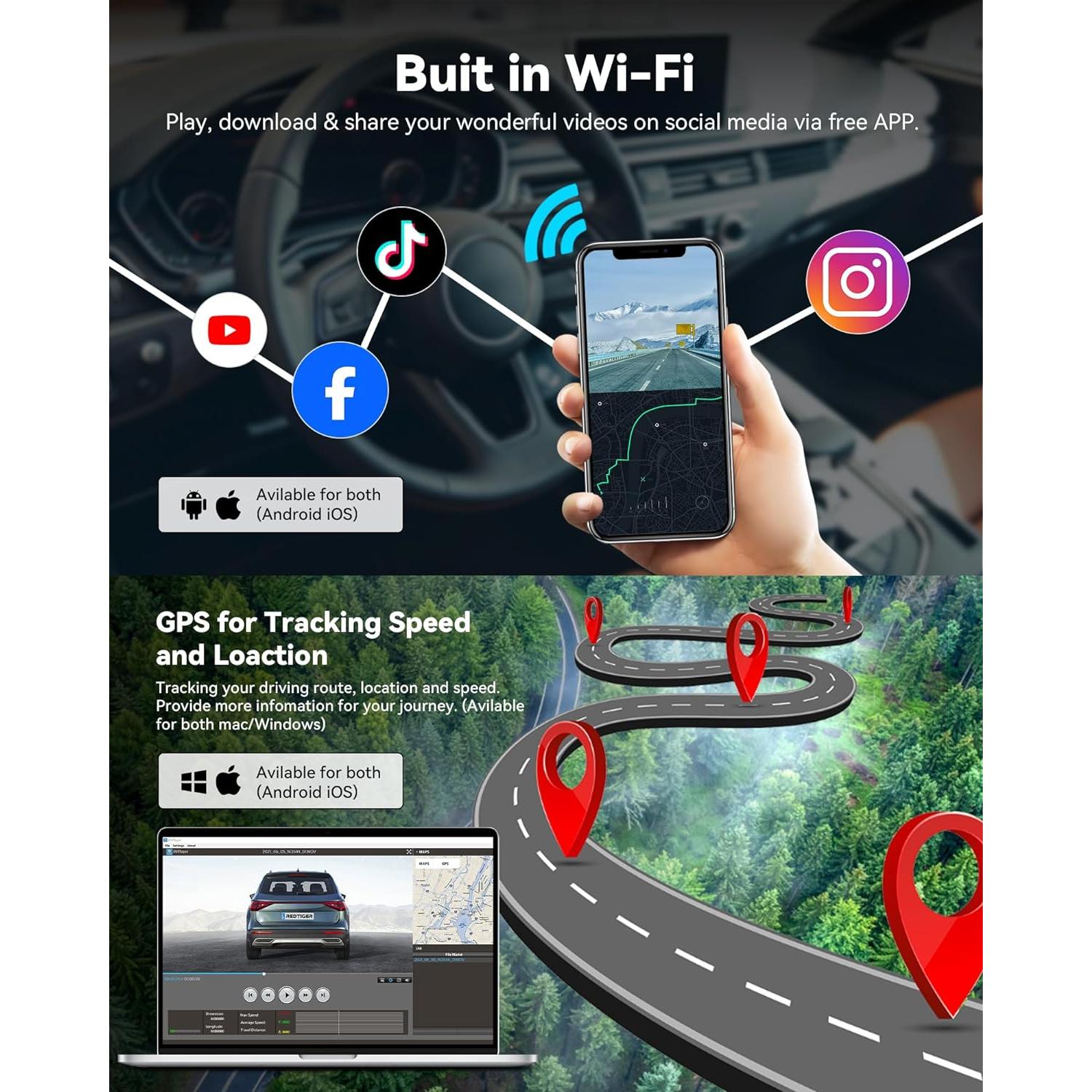 Cámara de tablero REDTIGER F7N-S 4K GPS Wi-Fi 170°