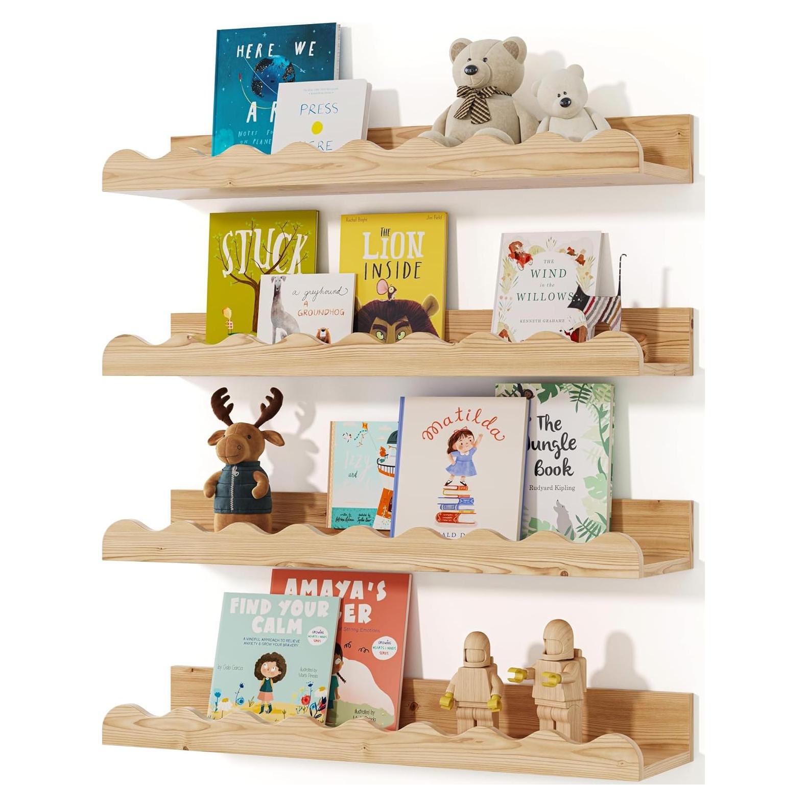 Juego de 4 estanterías flotantes de madera Seocry para guardería