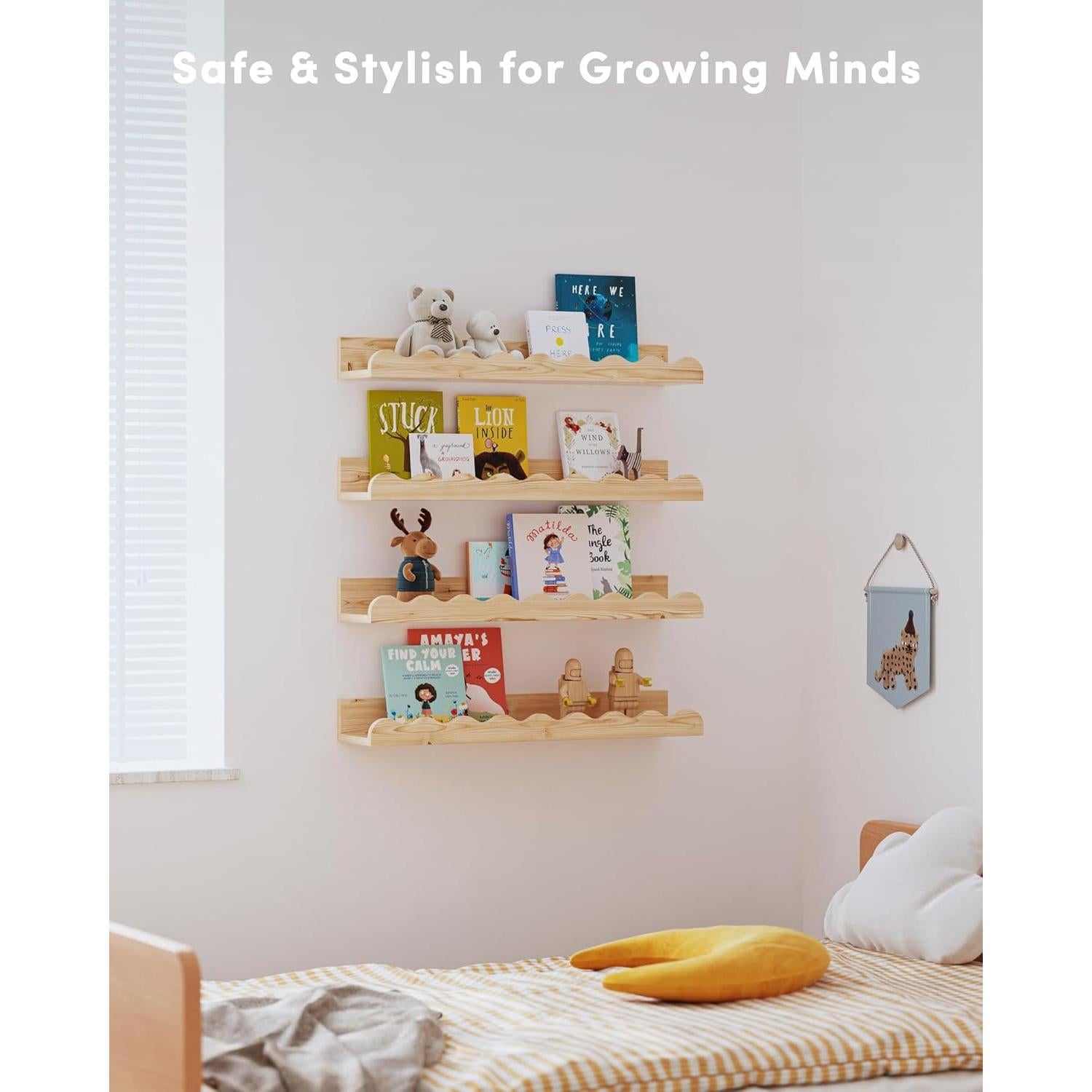 Juego de 4 estanterías flotantes de madera Seocry para guardería