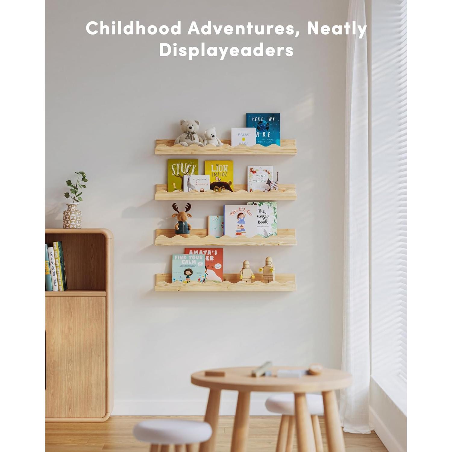 Juego de 4 estanterías flotantes de madera Seocry para guardería