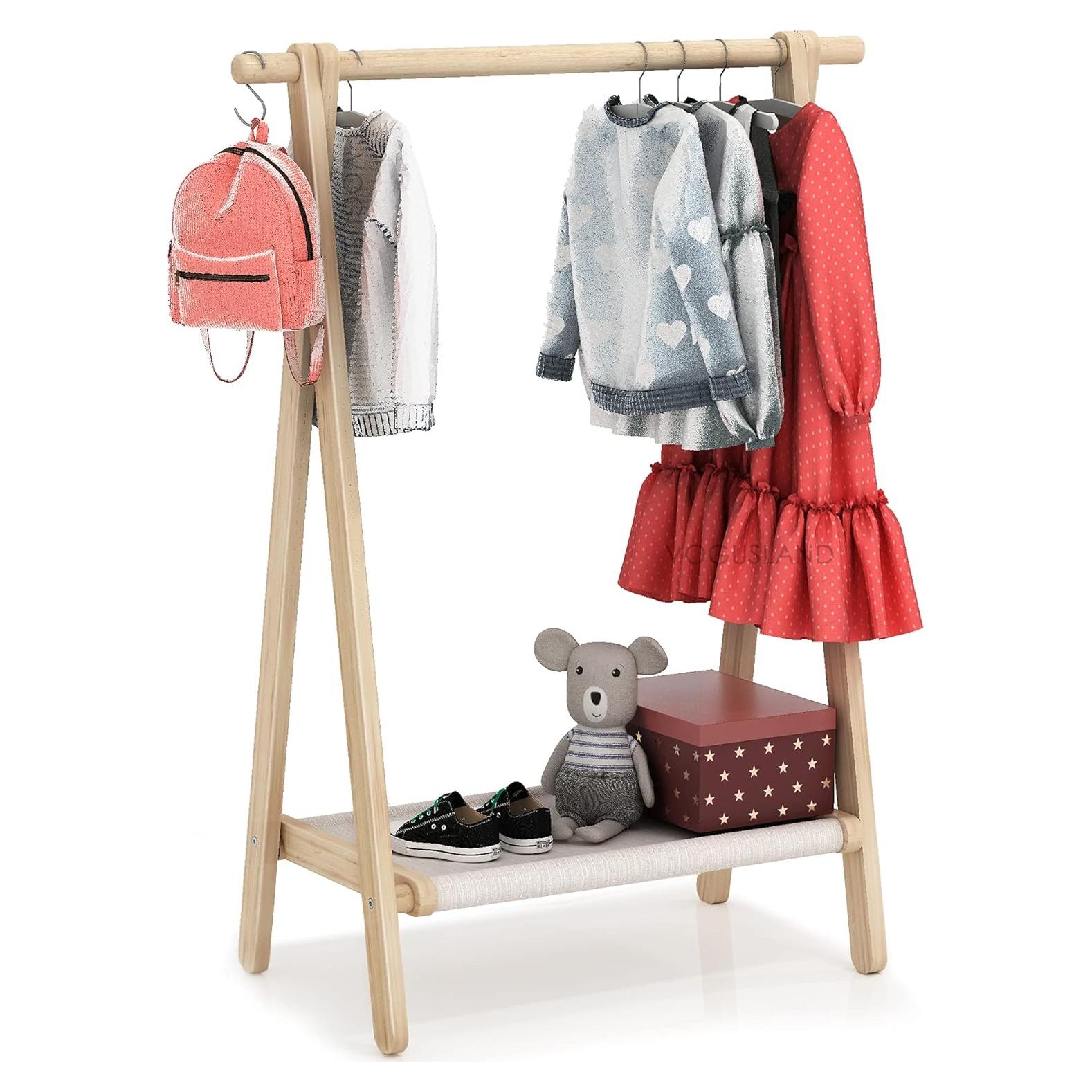 Perchero Infantil VOGUSLAND con Estante, Haya Natural, 75x37x102 cm