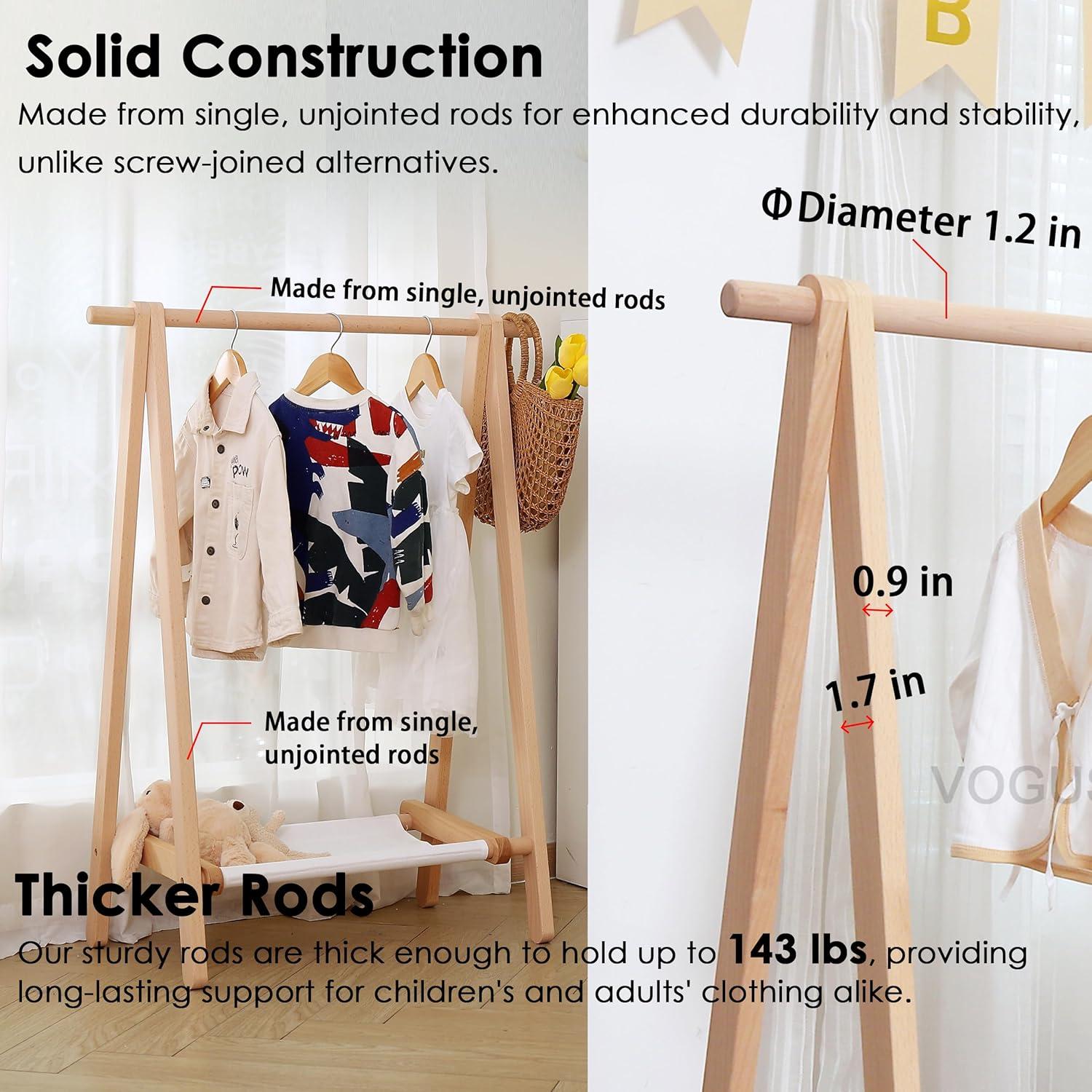 Perchero Infantil VOGUSLAND con Estante, Haya Natural, 75x37x102 cm