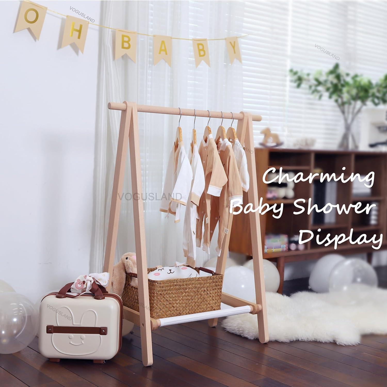 Perchero Infantil VOGUSLAND con Estante, Haya Natural, 75x37x102 cm