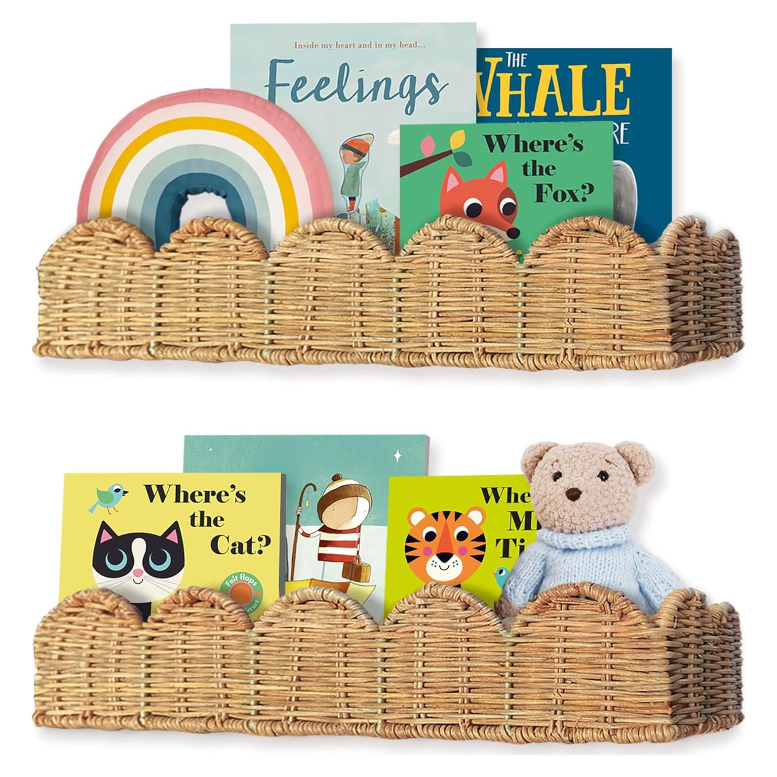 Estante de libros montado en pared VIVIKA 2 unidades ratán natural