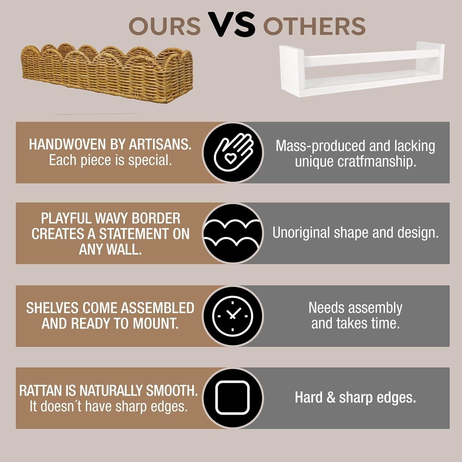 Estante de libros montado en pared VIVIKA 2 unidades ratán natural