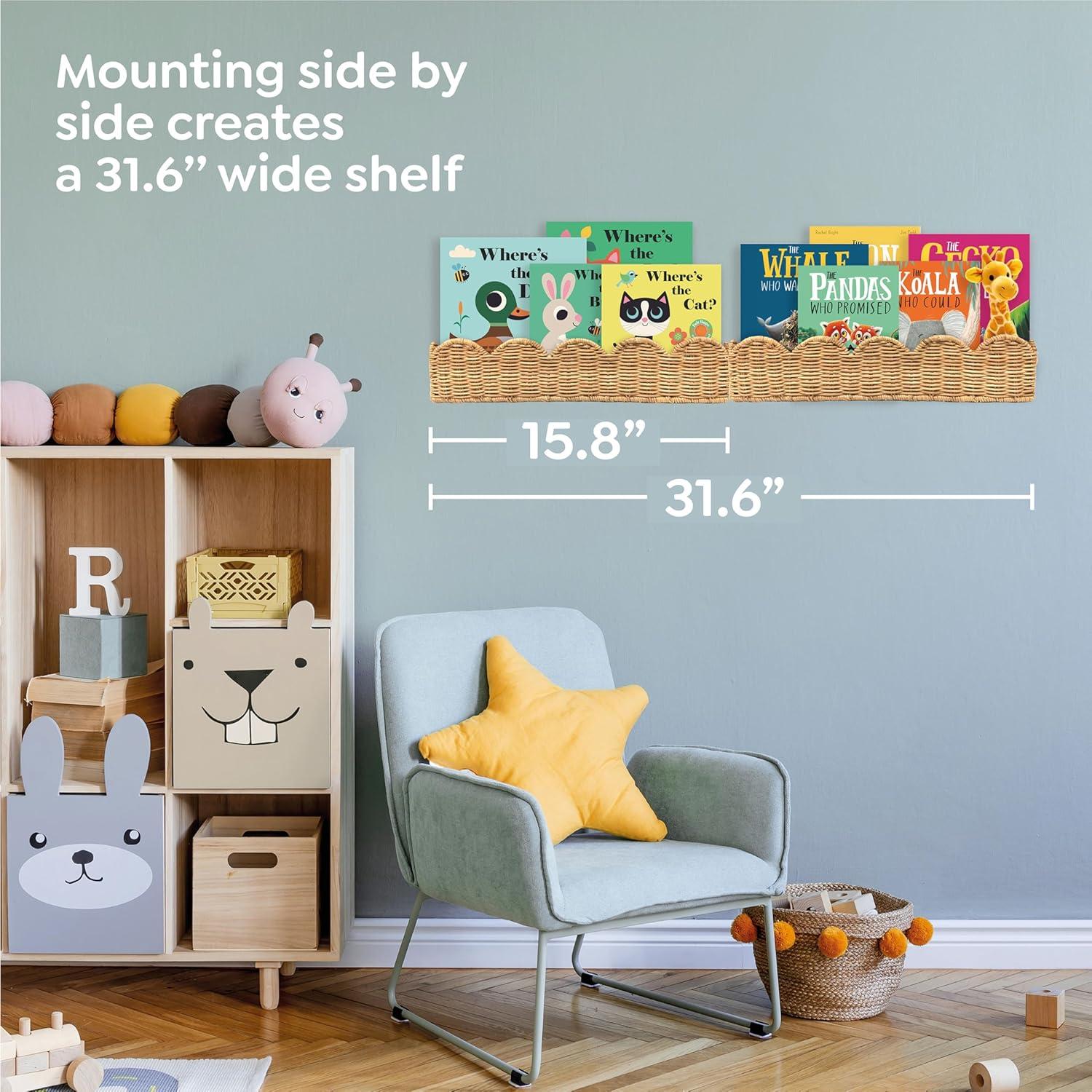 Estante de libros montado en pared VIVIKA 2 unidades ratán natural