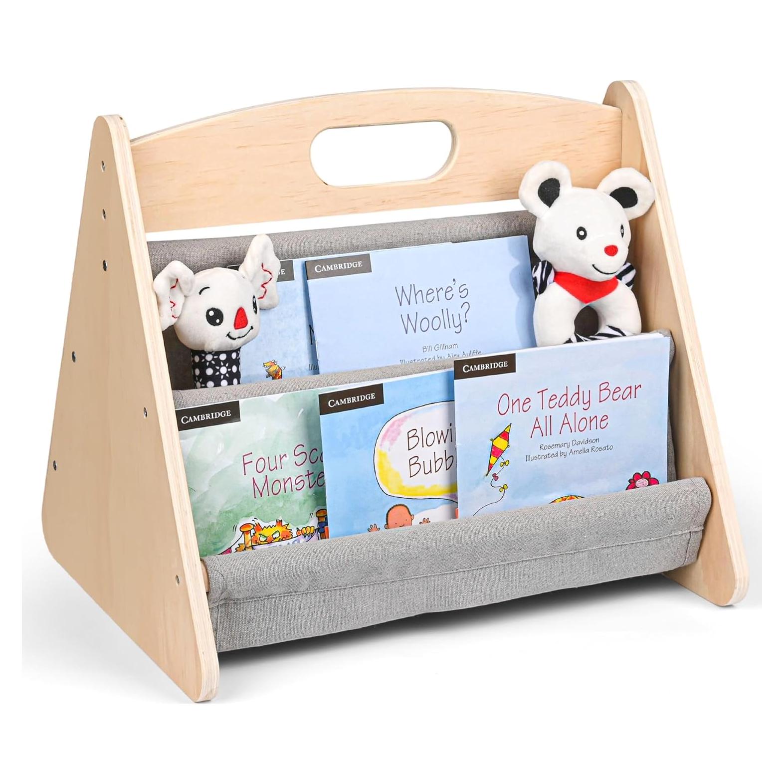 Estantería Infantil AZSKY de Madera Natural 2 Niveles Gris