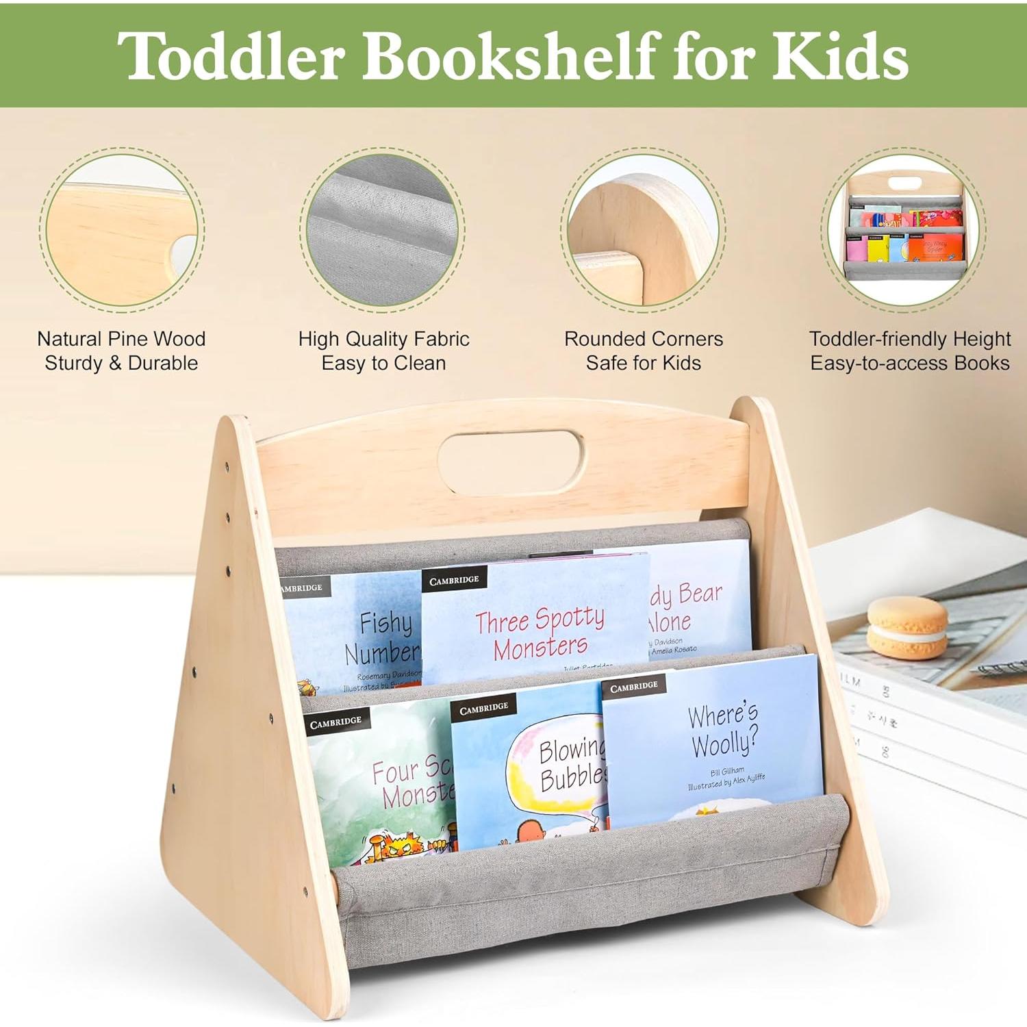 Estantería Infantil AZSKY de Madera Natural 2 Niveles Gris